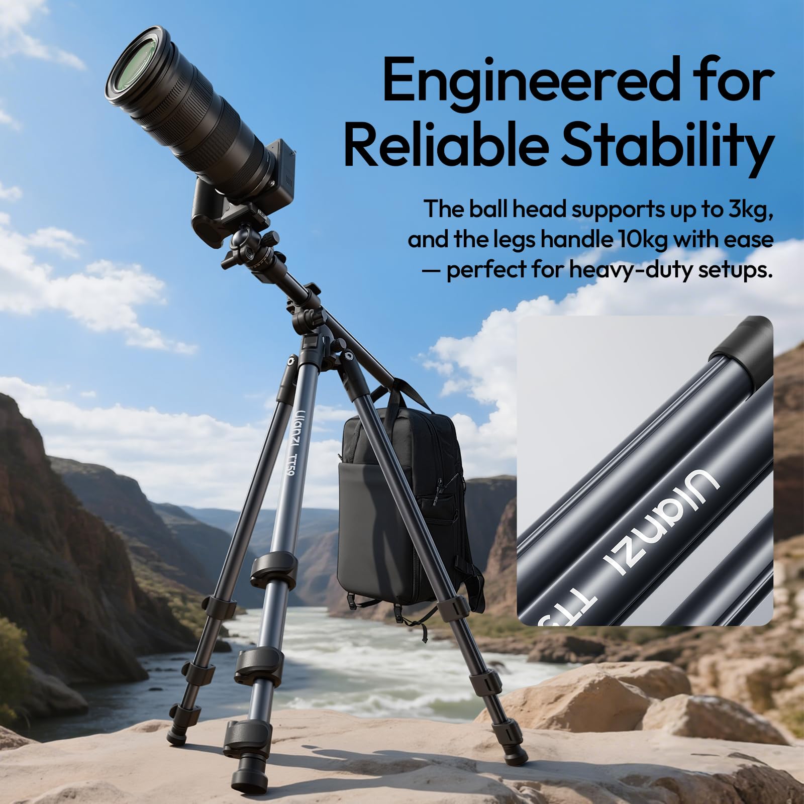 ULANZI TT59 Trípode Horizontal para Cámara 175 cm con Rótula Esférica Ppanorámica 360° con Cambio Rápido Uka y Columna Central Vertical de 180° para DSLR/Teléfono Móvil, Capacidad de Carga de 10 kg
