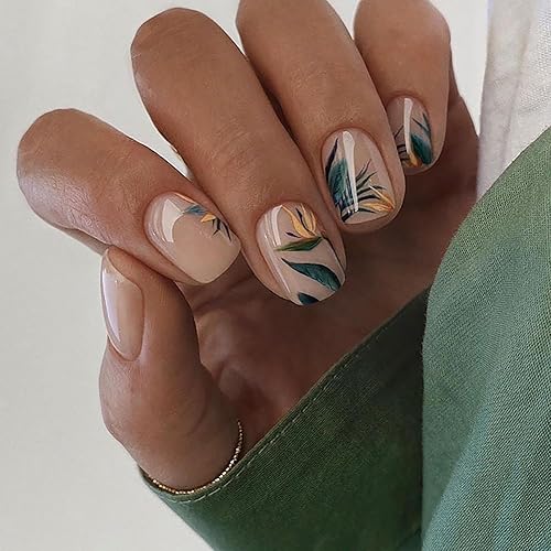 Miniatura 4 de 4 paquetes (96 piezas) de uñas postizas cortas a presión, diseño cuadrado mixto, uñas postizas con pegamento en uñas con diseños novedosos uñas