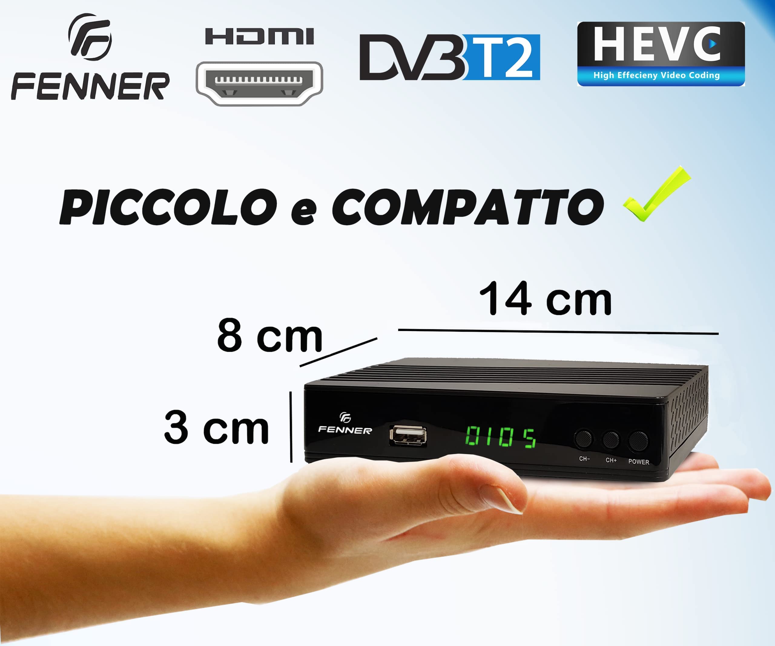Decoder DVB-T2 HD 1080p SINTONIZZAZIONE AUTOMATICA HDMI HEVC Main 10 Bit H265 DOLBY-DIGITAL+ (aggiornamento disponibile "Manuale di installazione (PDF)" IL DECODER NON REGISTRA