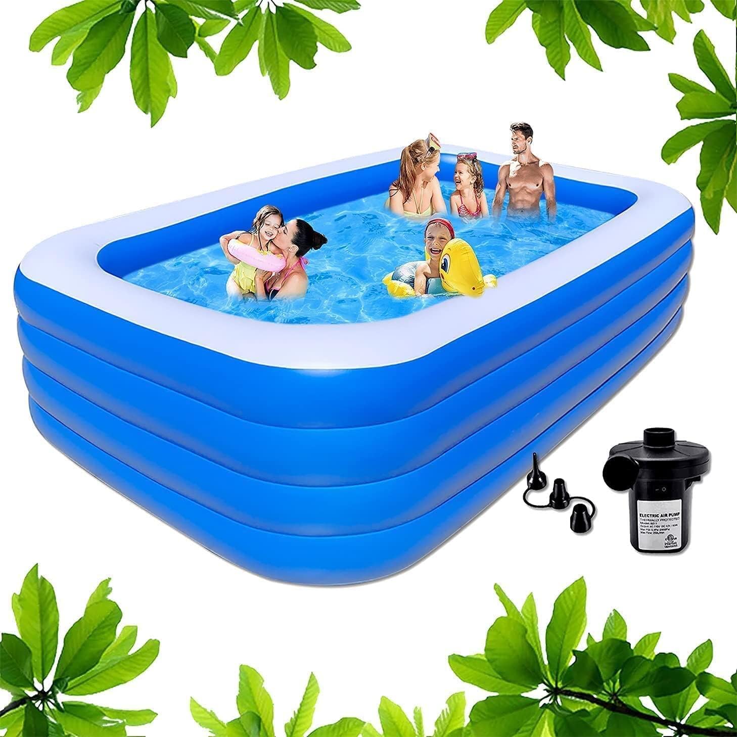 Swimming Pool Inflatable With Built-in Air Pump (Blue, Large, 120