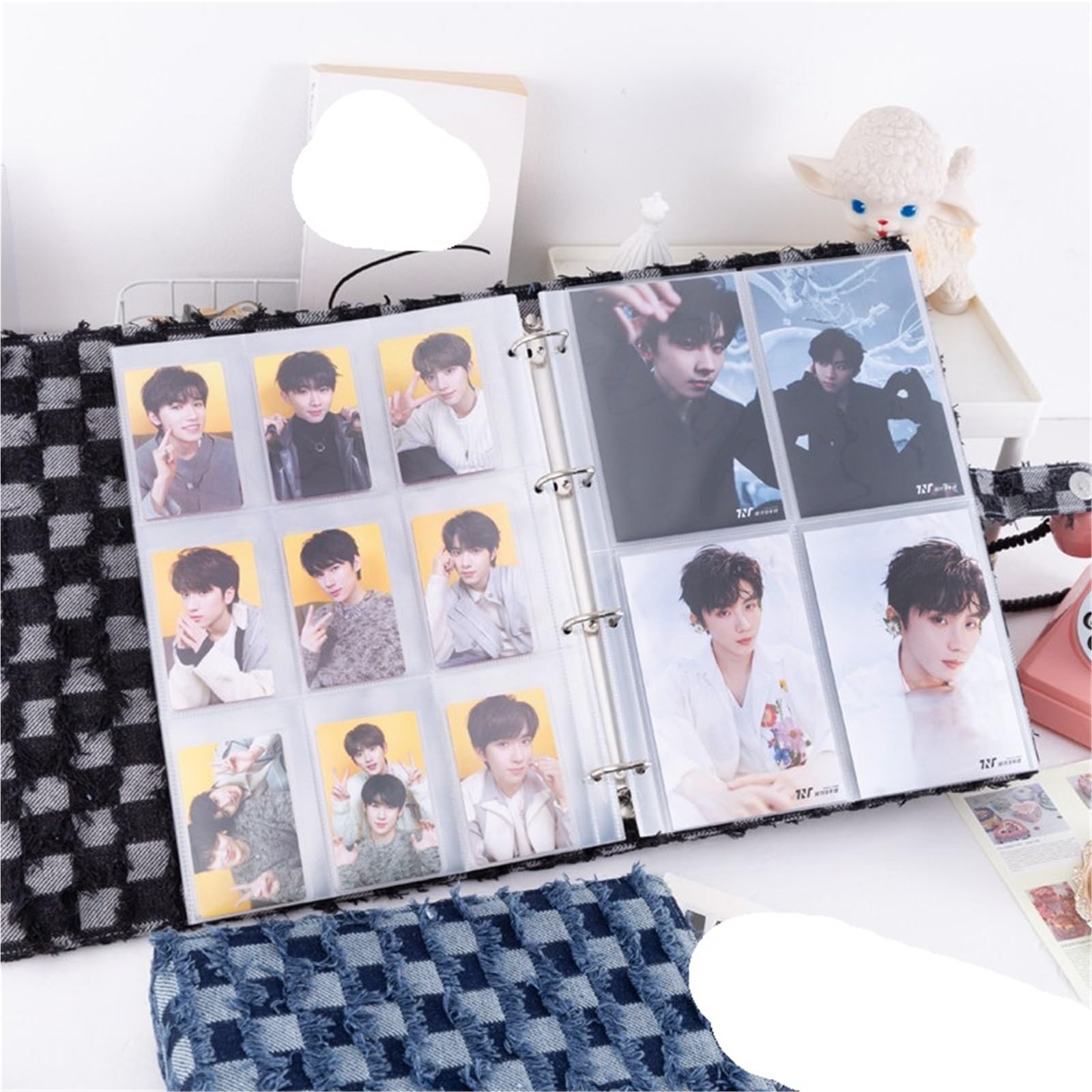 Album Fotografico A4 Denim Checkerboard Binder 9-Pocket Card Holder Idol Photo Cards, 6" Photos, Postcards(A4 f)