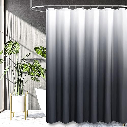 Miniatura 6 de BTTN Cortina de ducha extra larga de 96 pulgadas, juego de cortina de ducha de tela texturizada de lino degradado con 12 ganchos, cortina decorativa