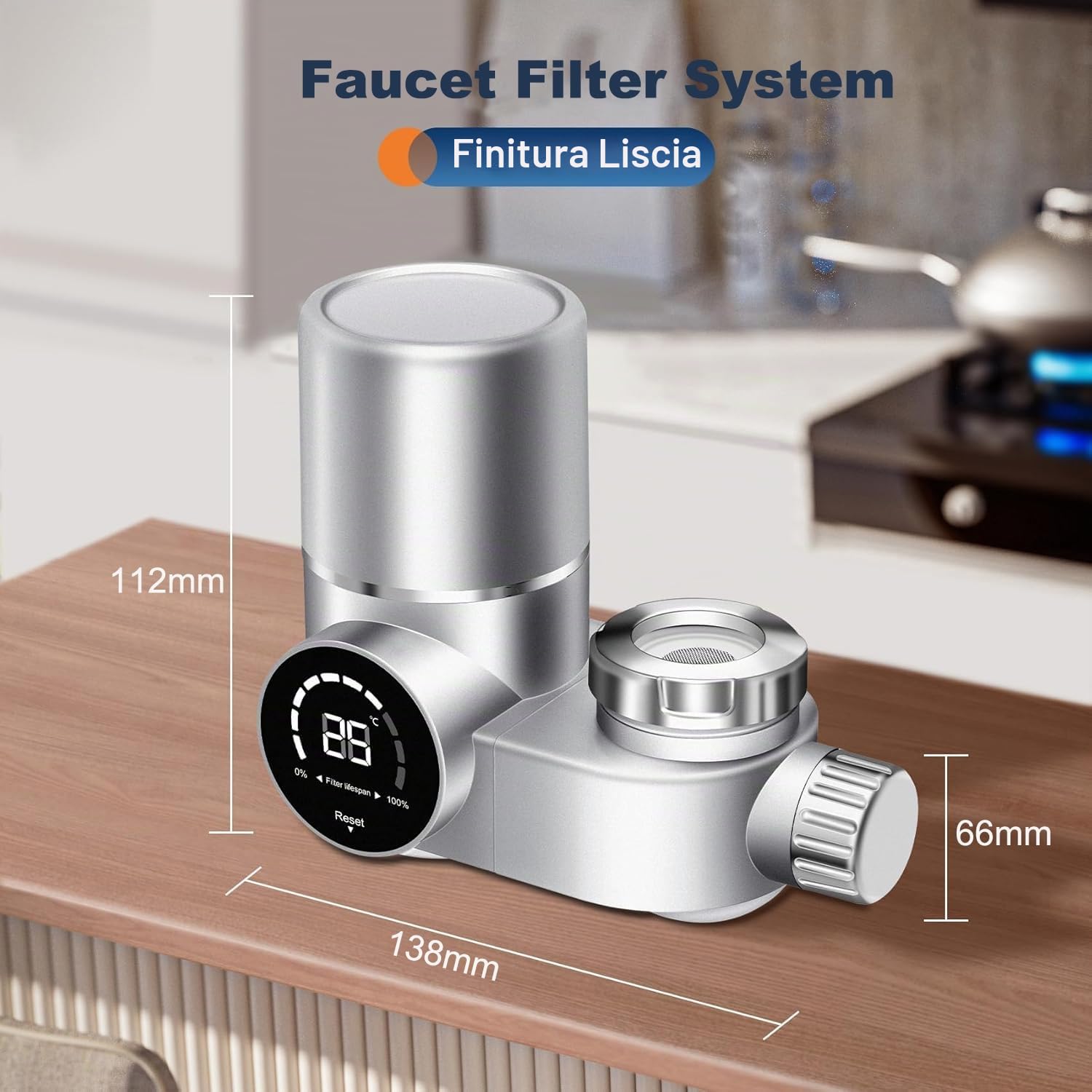 Filtro acqua rubinetto con 3 cartucce, Sistema di Filtro Dell'acqua con UV luce e display LED, Rimuove piombo, cloro e metalli pesanti
