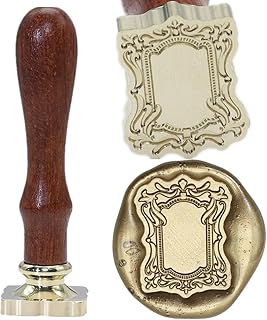 Frame Wax Seal Stamp, WAXNAGO 3D Embossed Frame Relief Carving Wax Sealing Stamp, Frame Wax Stamp Head Wood Stamp Handle, ...