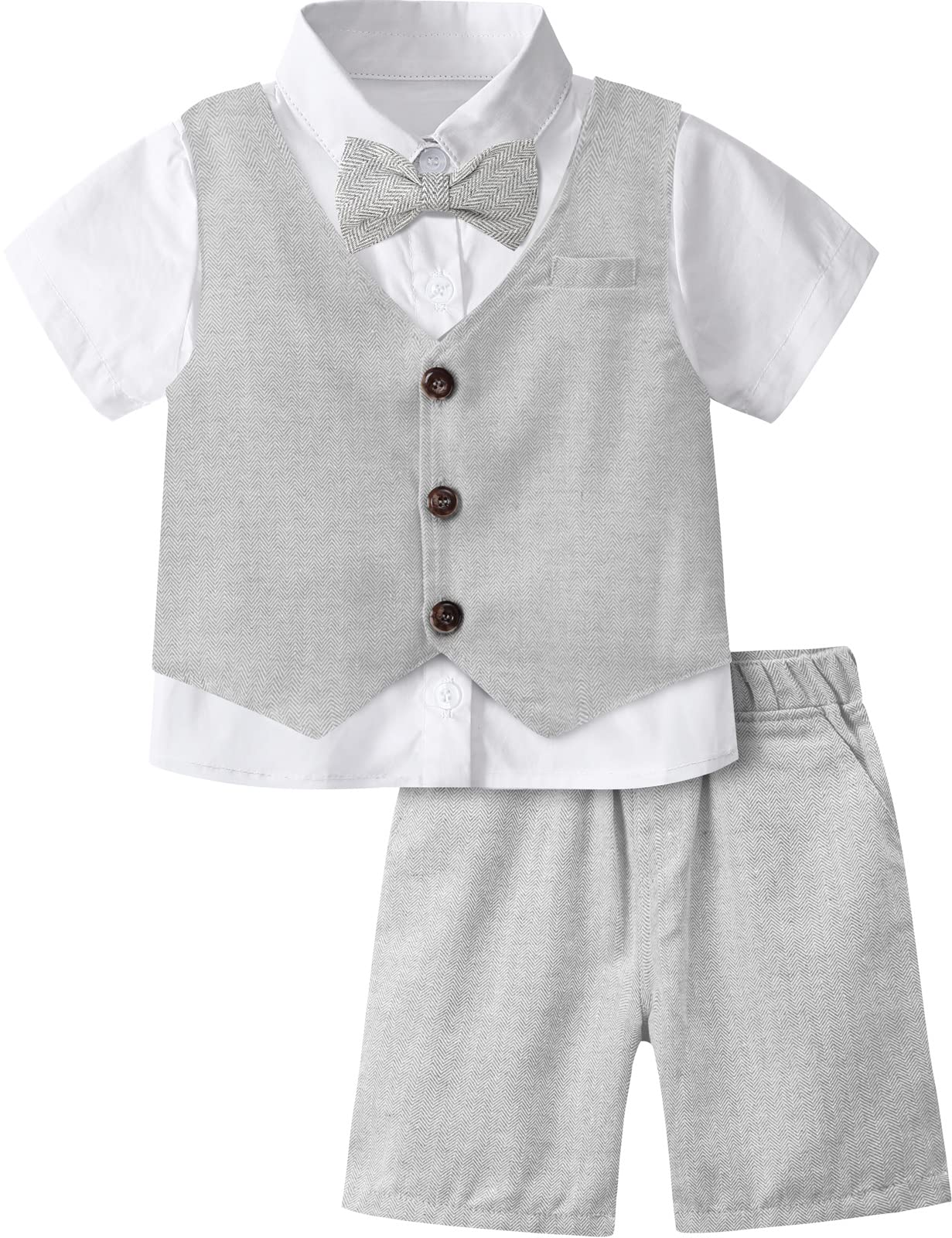 mintgreen Conjunto de Camisa Bebé Niño Traje Esmoquin Bautizo Camisa & Chaleco & Pantalones Cortos