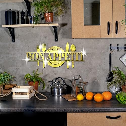 Miniatura 7 de Bon Appetit - Calcomanías de pared de espejo acrílico 3D para cocina, cuchara, tenedor, cuchillo, espejo, calcomanías de pared, letrero de pared de