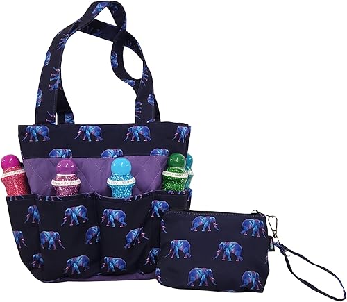 Bolsa de Bingo Dauber con 8 bolsillos y bolsa de muñeca - Bolsa grande para llevar suministros de bingo y bolsa de dinero (elefantes)