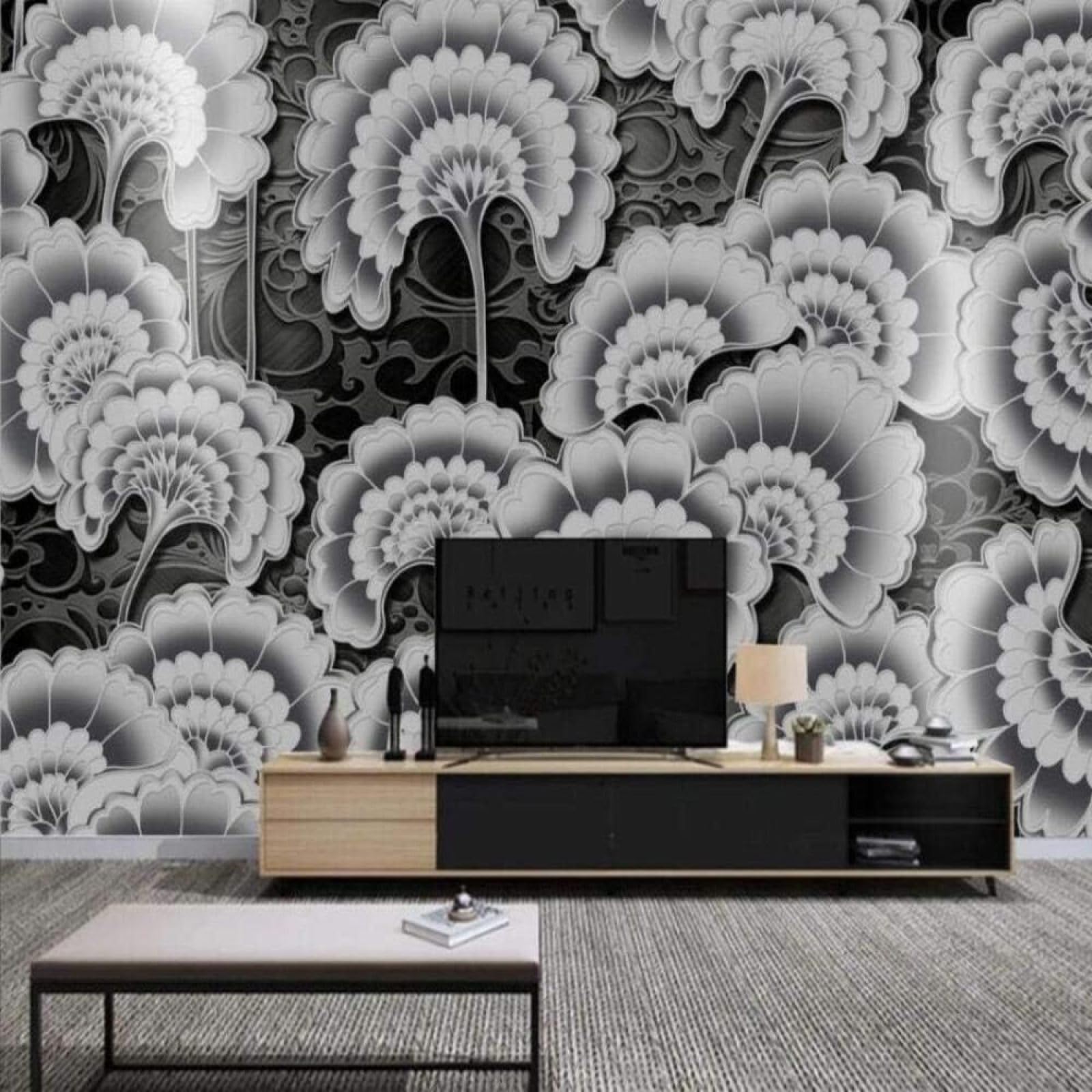 Papel pintado 3D hojas tinta china solucion para paredes sosas de salon cocina y dormitorio