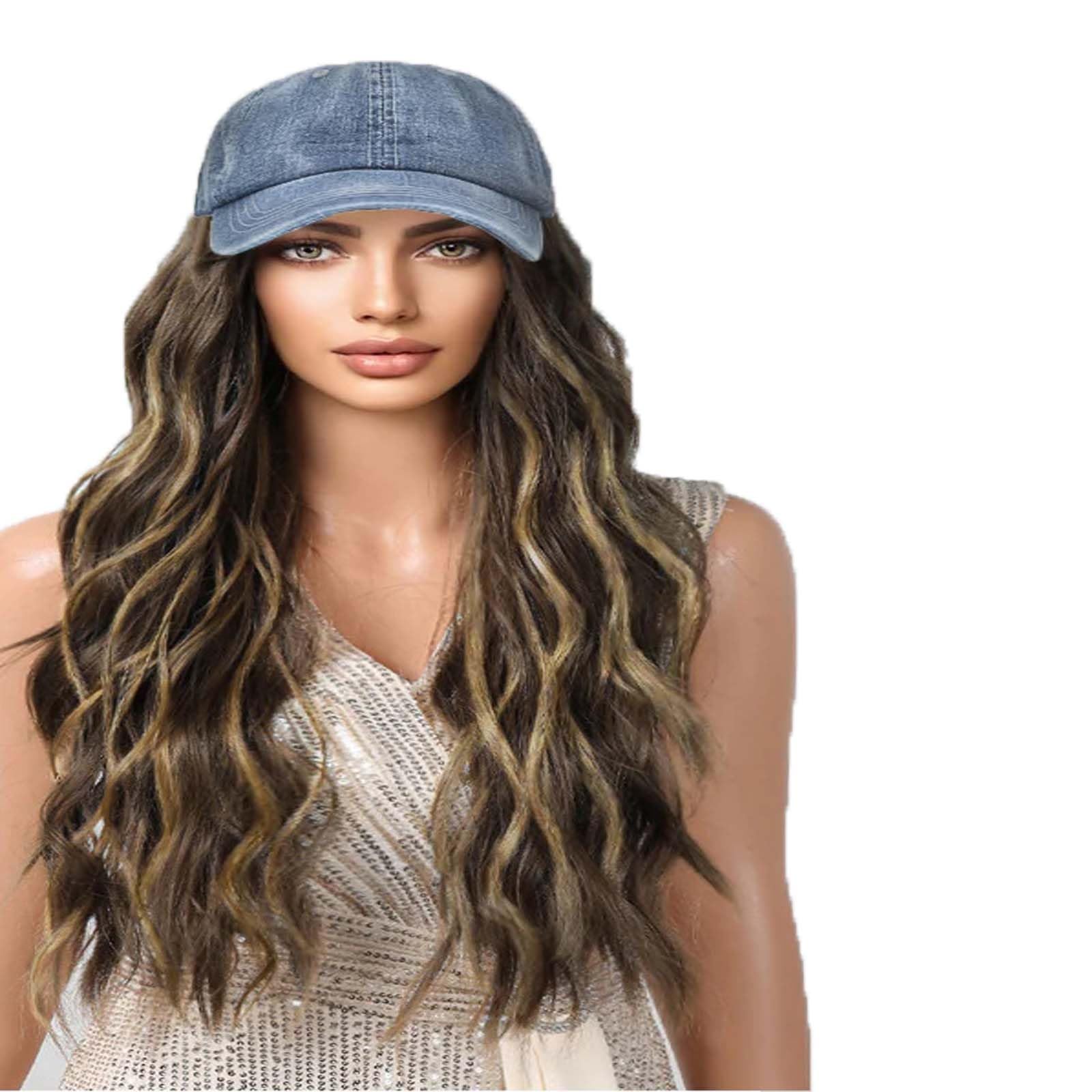 Hut Perücke für Frauen Baseball Cap Perücke Sonnenhut Perücke Pferdeschwanz geflochten wellig lockig