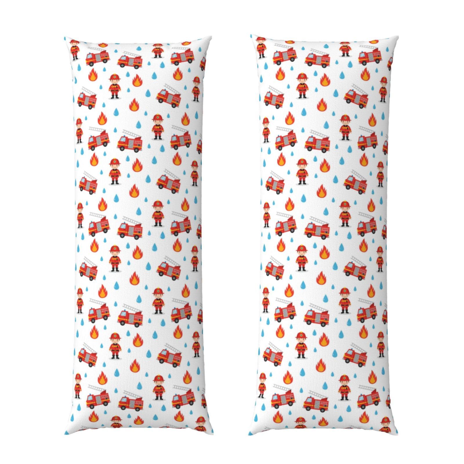 Long Pillowcase 20x54 Inch, Cartoon Fireman Red Fire Truck, Ultra Soft Body Pillow Cover with Hidden Zipper, Wrinkle Resistant Fabric for Bed Couch Home Decoration