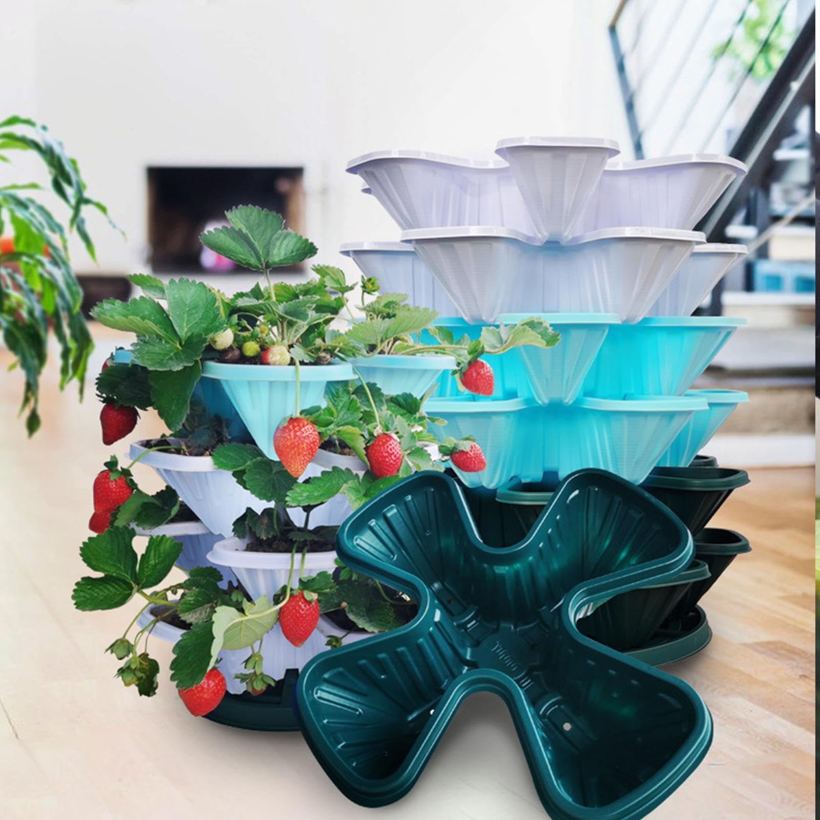 Jardinière Empilable 5 Étages Avec Roues - Tour De Plantation Verticale Rouge Pour Balcon Et Intérieur