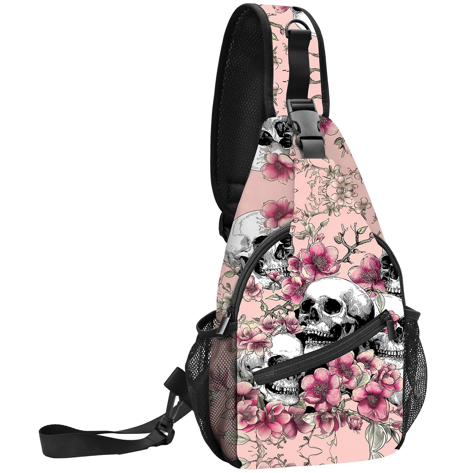 FyLybois Skull Sling Bag for Women Crossbody Backpack Lightweight Chest Daypack Fashion Shoulder Bags for Travel Hiking Biking