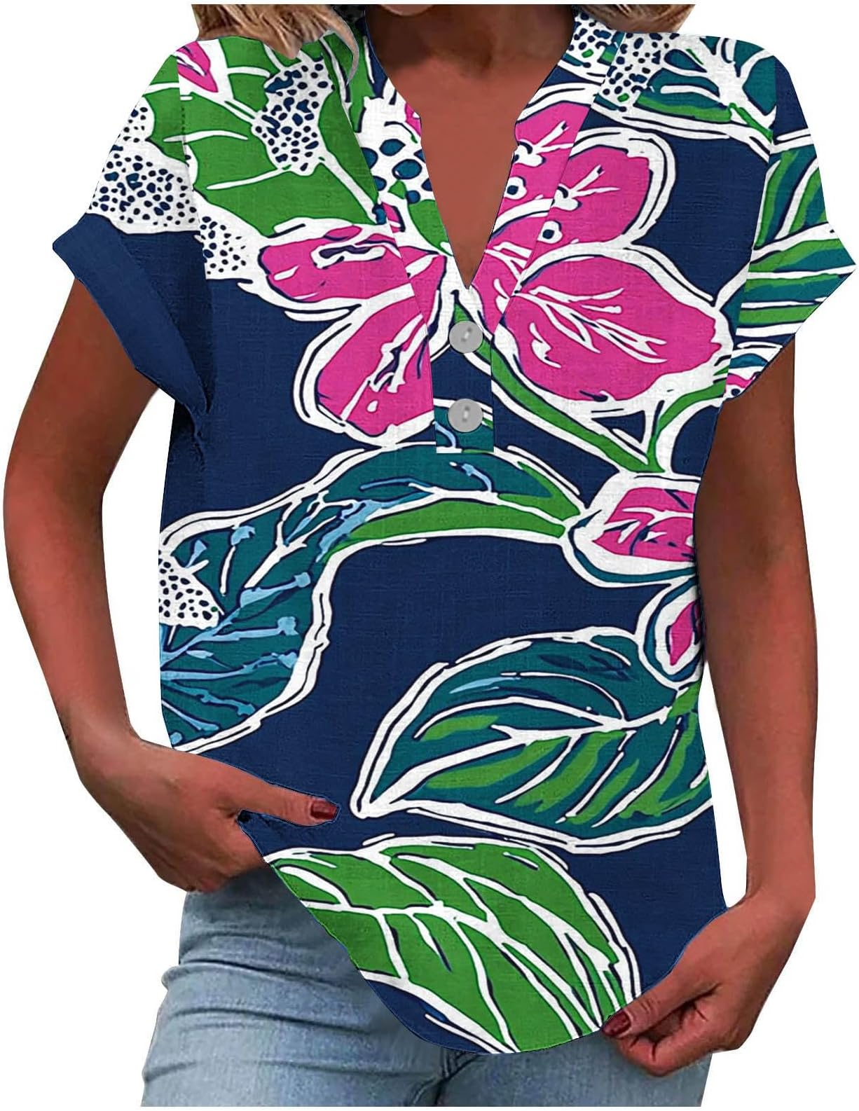 Linen Tops for Women UK Casual Summer Tops Short Sleeve V Neck T Shirts for Women UK Floral Boho Workout Tunic Blouses Cotton Linen Hawaiian Shirts Plus Size Spring Clothes Fashion Summer Outfits