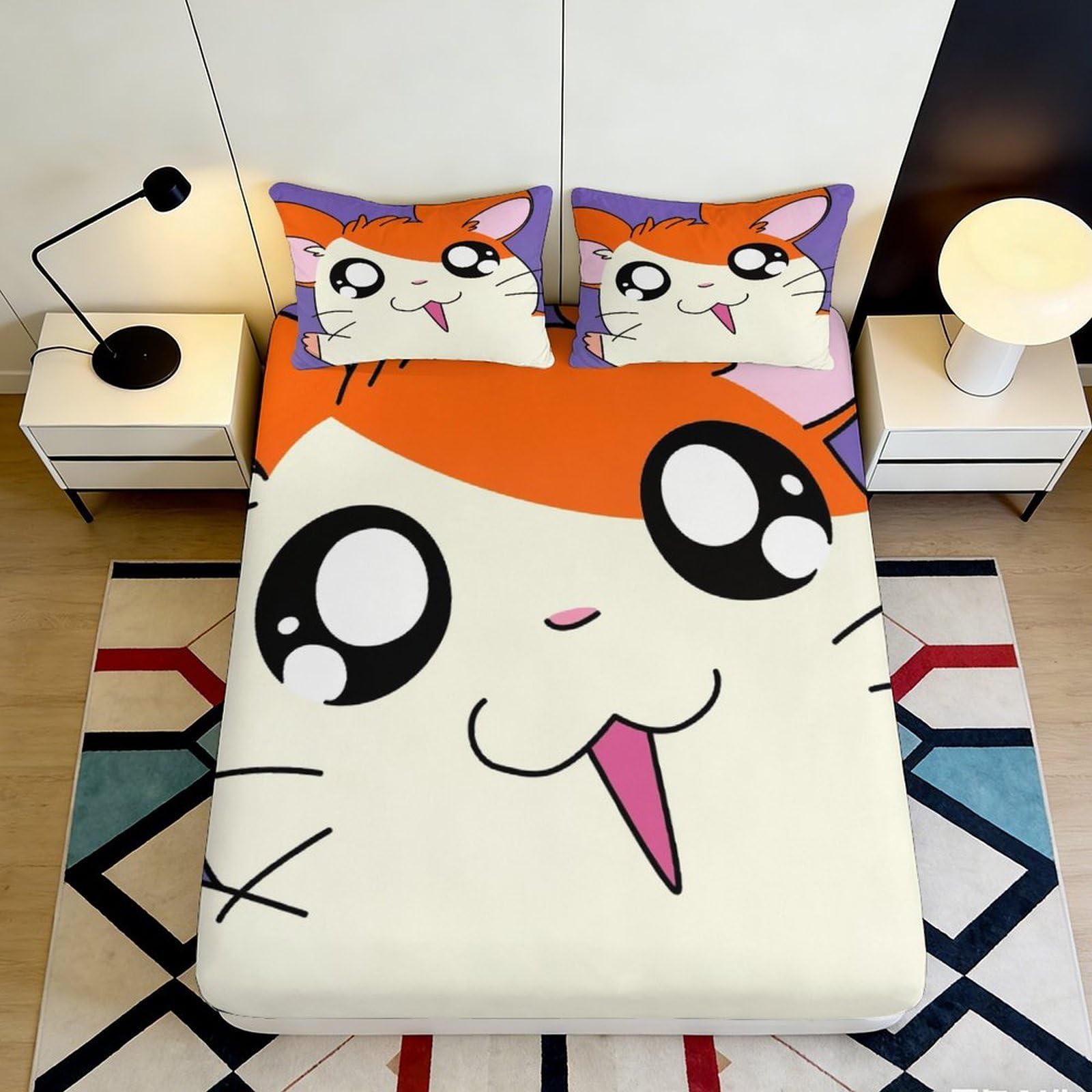 Uxinyoume Style-9 3D Printed Cute Hamster Fitted Sheet Microfiber Soft Orange Cartoon Bed Cover For Bedroom Dorm Decorative Protection 90X200x25cm