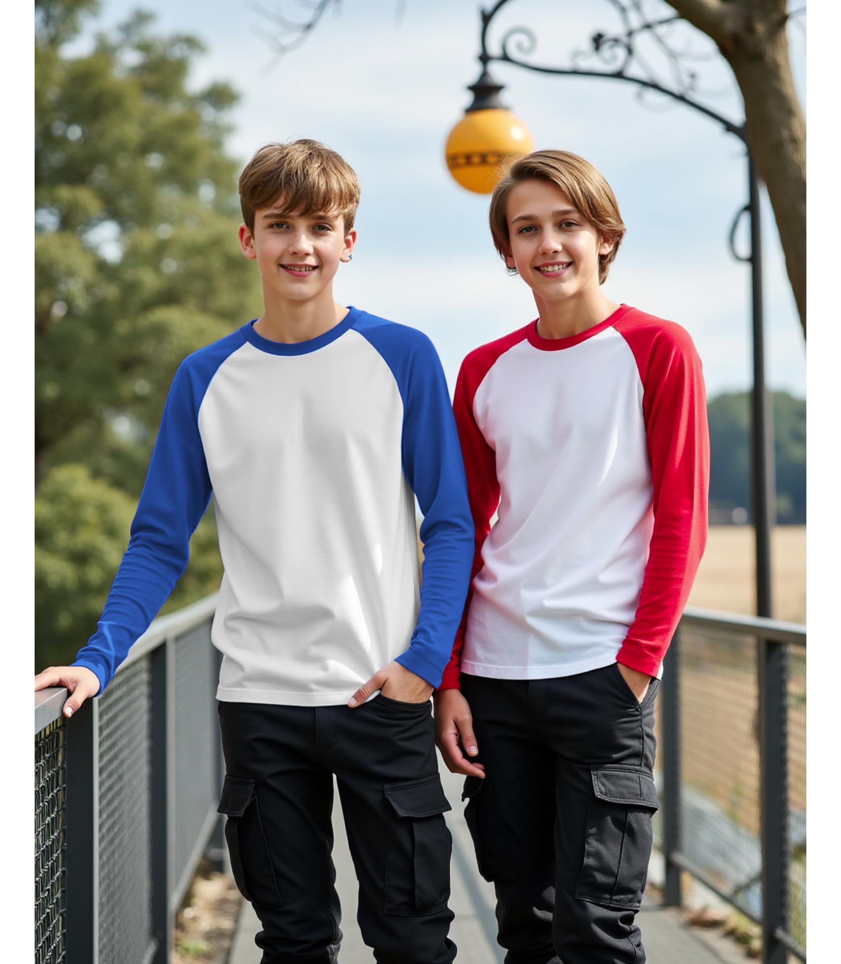 Silenroar - playera de manga larga para niños, mezcla de algodón, cuello redondo, playera de béisbol raglán
