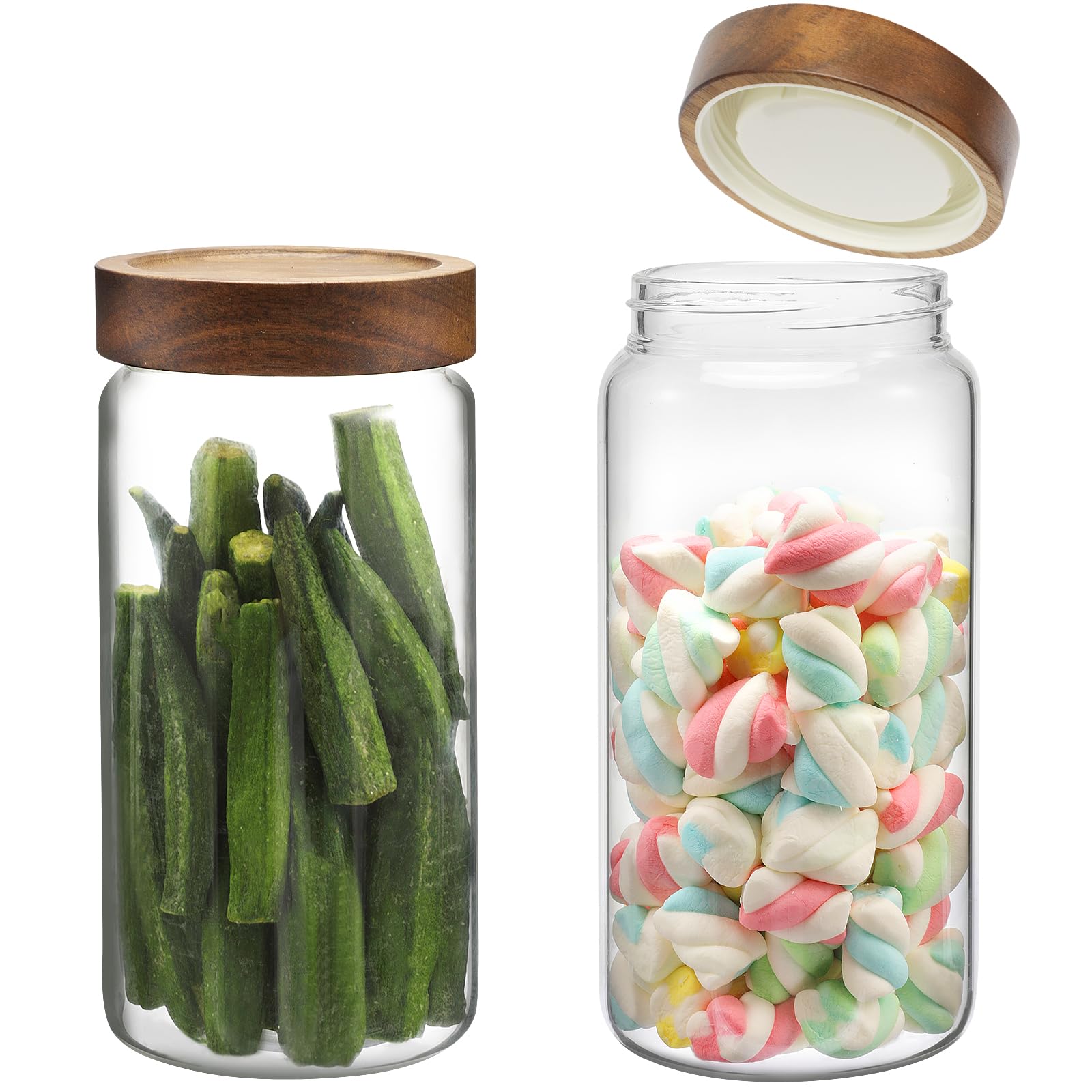 Foyofly Glass Jars with Lid Spice Jars With Screw Wooden Lids Airtight Kitchen Storage Jar Canister for Sea Salt Paprika Herbs Cinnamon Coffee Seasoning Fermenting Pickling - Image 2