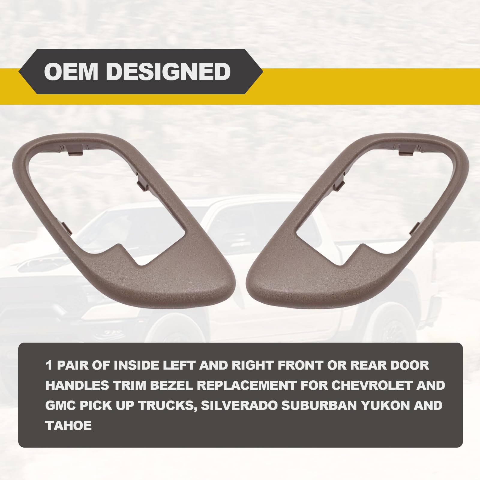 Pair Of Interior Door Handle Trim Bezels Dark Brown For GM Trucks – Front & Rear, Left & Right
