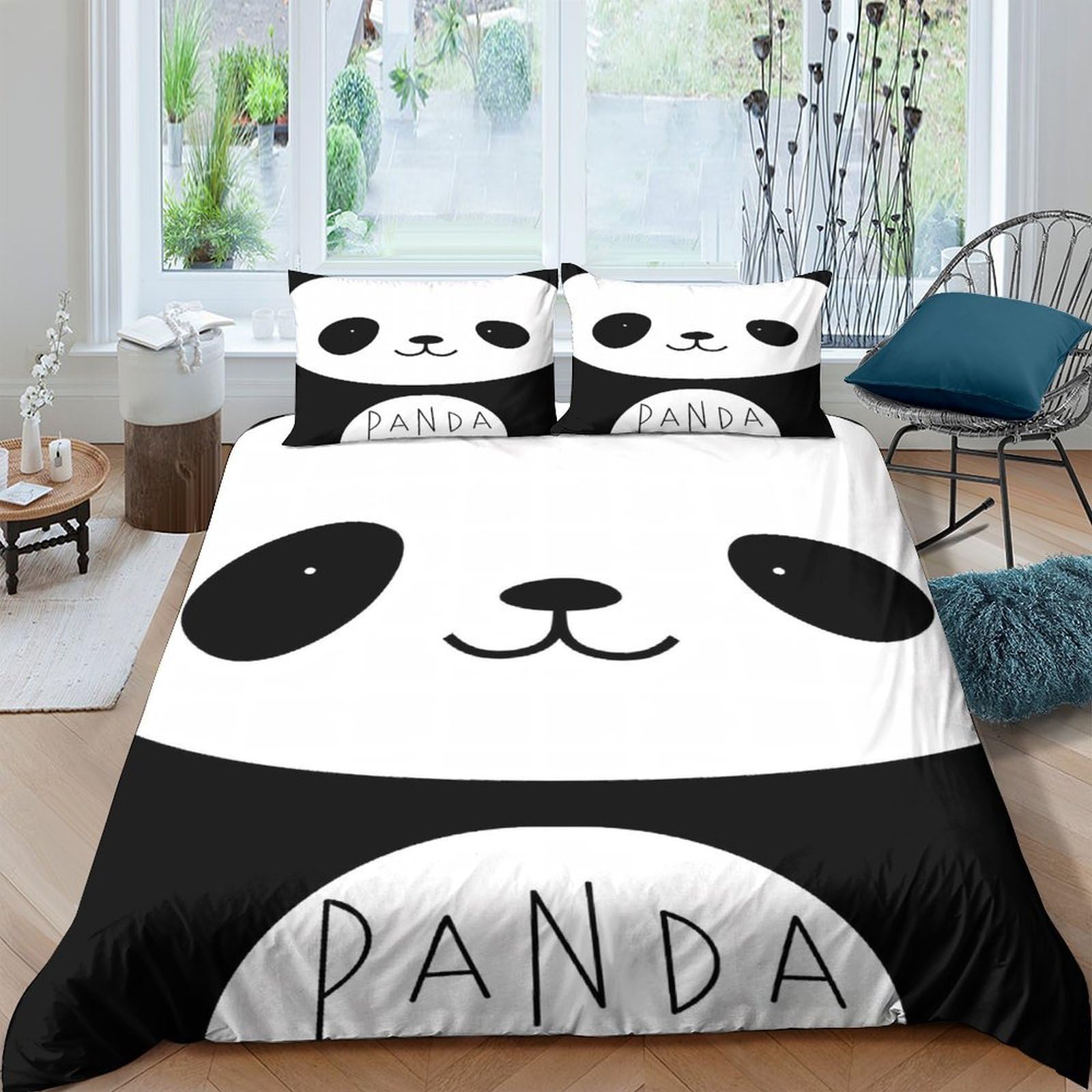 Ctjqhvkz Style-9 3D Printed Panda Face Fitted Sheet Microfiber Soft Black White Cartoon Animal Bed Cover For Bedroom Guestroom Easy Care Single（135X200cm）