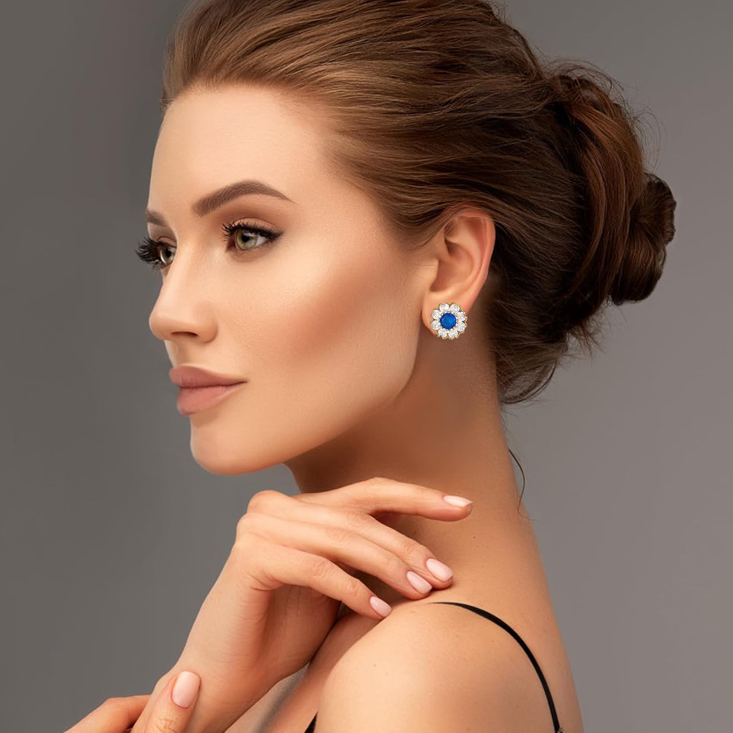 14K Gold Plated Post Brilliant Round Faux Diamond Halo Zirconia Stud Earrings - Premium Cubic Zirconia in Yellow Gold Earrings For Women ,Cubic Zirconia Earrings Studs, Stud Earrings Hypoallergenic for Women - Image 4