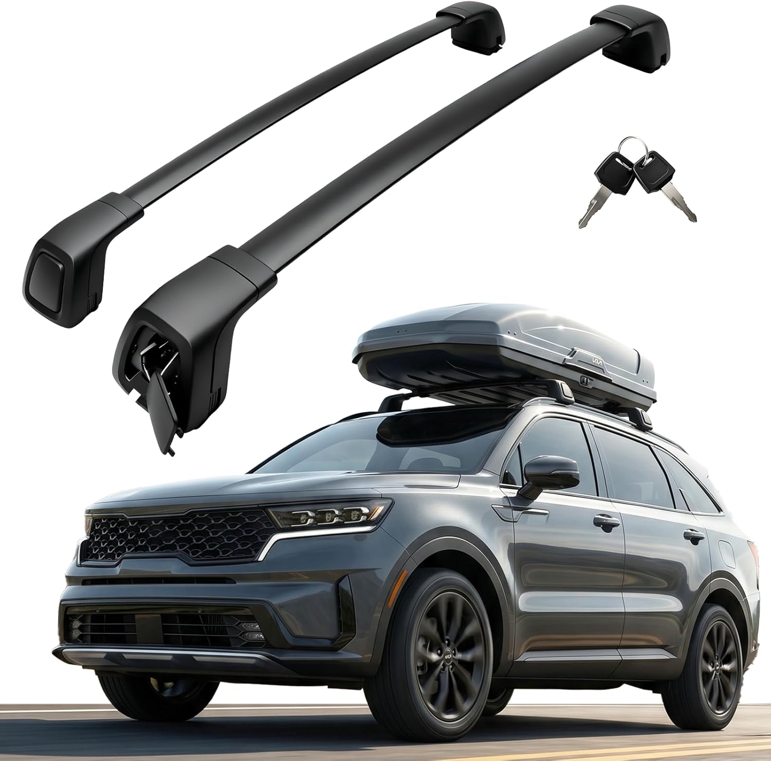 Snailfly Aluminum Roof Rack Cross Bars Fit for 2021-2026 KIA Sorento & Sorento Hybrid with Flush Side Rails, Aerodynamic Rooftop Cargo Carrier Luggage with Anti-Theft Lock (Non-X-LINE)
