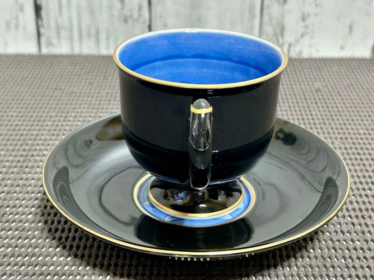 カップ&ソーサー 金彩 染付 高脚 牡丹 牡丹金ミル 高台コーヒー碗皿