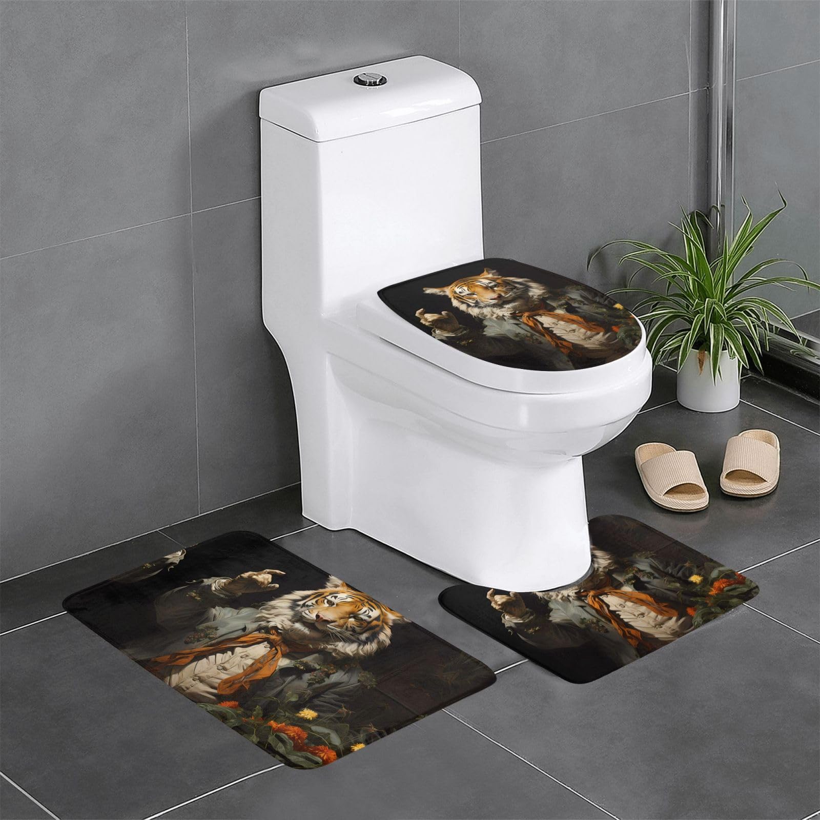 Tapis de salle de bain antidérapants style tigre ensemble de 3 pièces haut de gamme