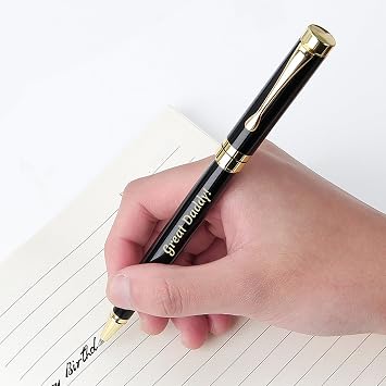 Personalised Stainless Steel Ballpoint Pen Custom Text/Logo Business Pen with 3 x 0.5mm Metal Refills (Black)