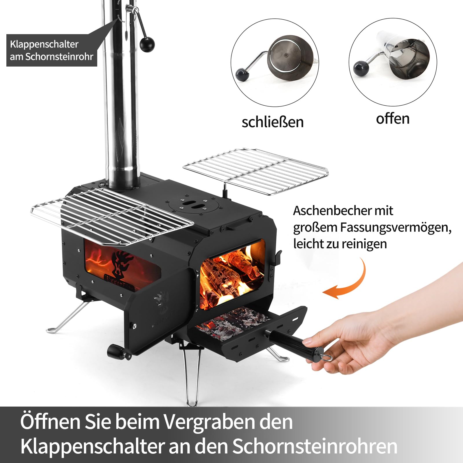Zeltofen tragbarer Campingofen schwarzer Holzofen Zeltheizung für Zelte Unterkünfte und Camping im Freien