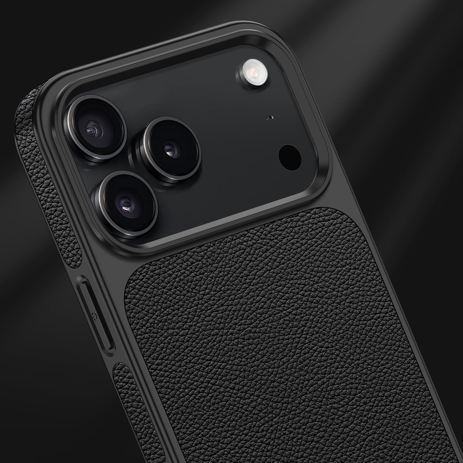 Edle Hülle für iPhone 17 Pro Max/17 Pro/Air/17, Luxus Echtes Leder Schutzhülle rutschfest Litschi Textur Stoßfest Handyhüllen,Schwarz,Air