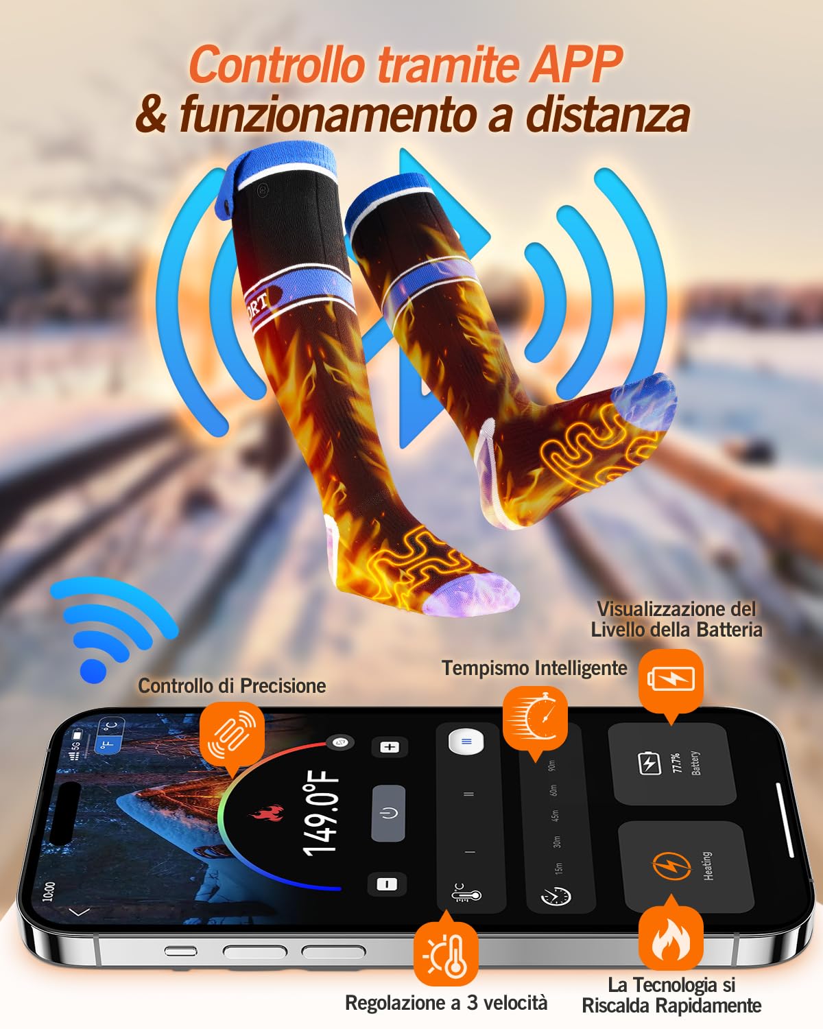 2026 Calze Riscaldate Aggiornati, Totale 10,000 mAh 5V Calze Riscaldanti Ricaricabili, 3 Impostazioni di Calore & Riscaldamento a 360 ° Calzini Riscaldati Lavabili per Sci Caccia