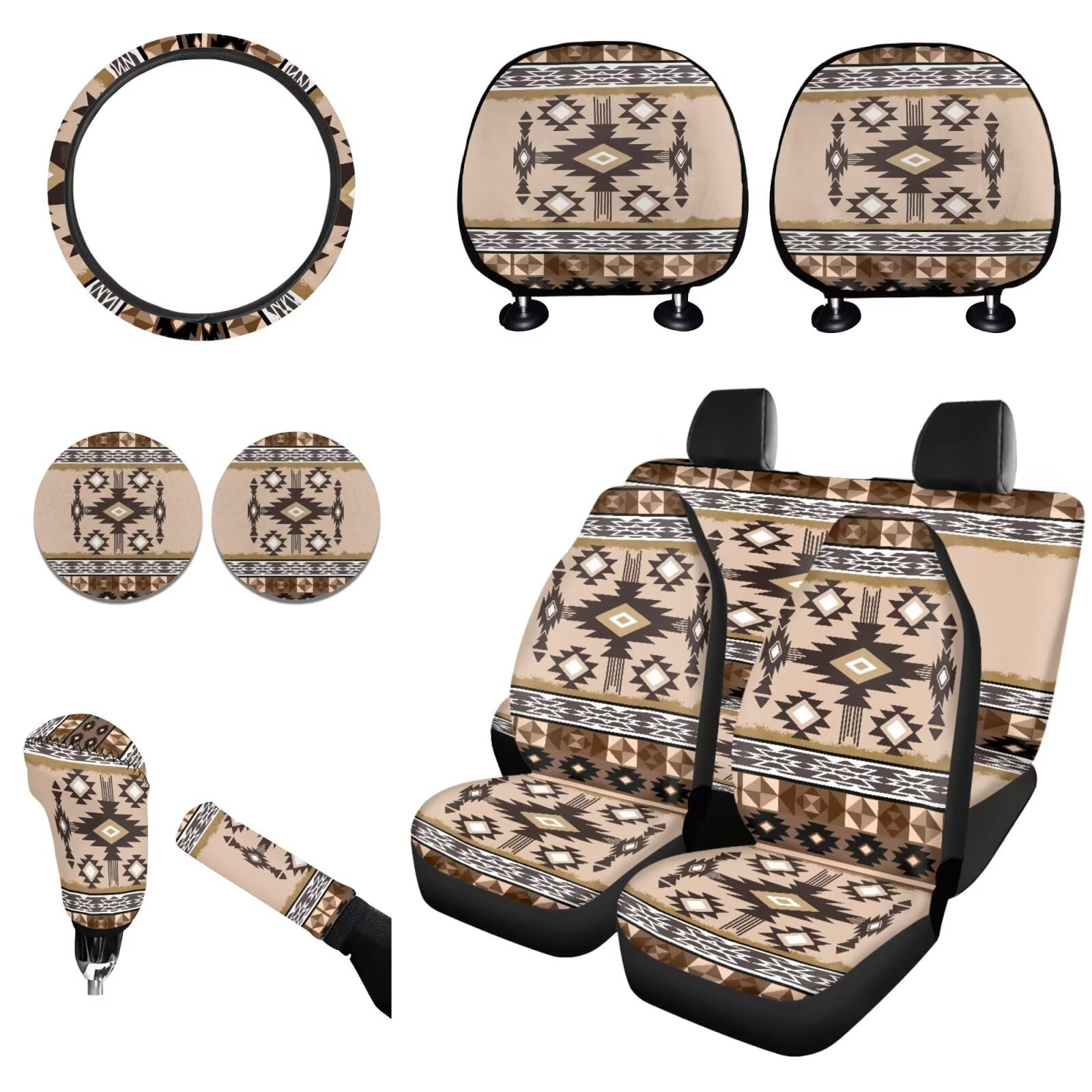Wanyint Set completo di coprisedili per auto, 11 pezzi, con coprivolante, freno a mano, cambio e portabicchieri, universale, per la maggior parte dei veicoli