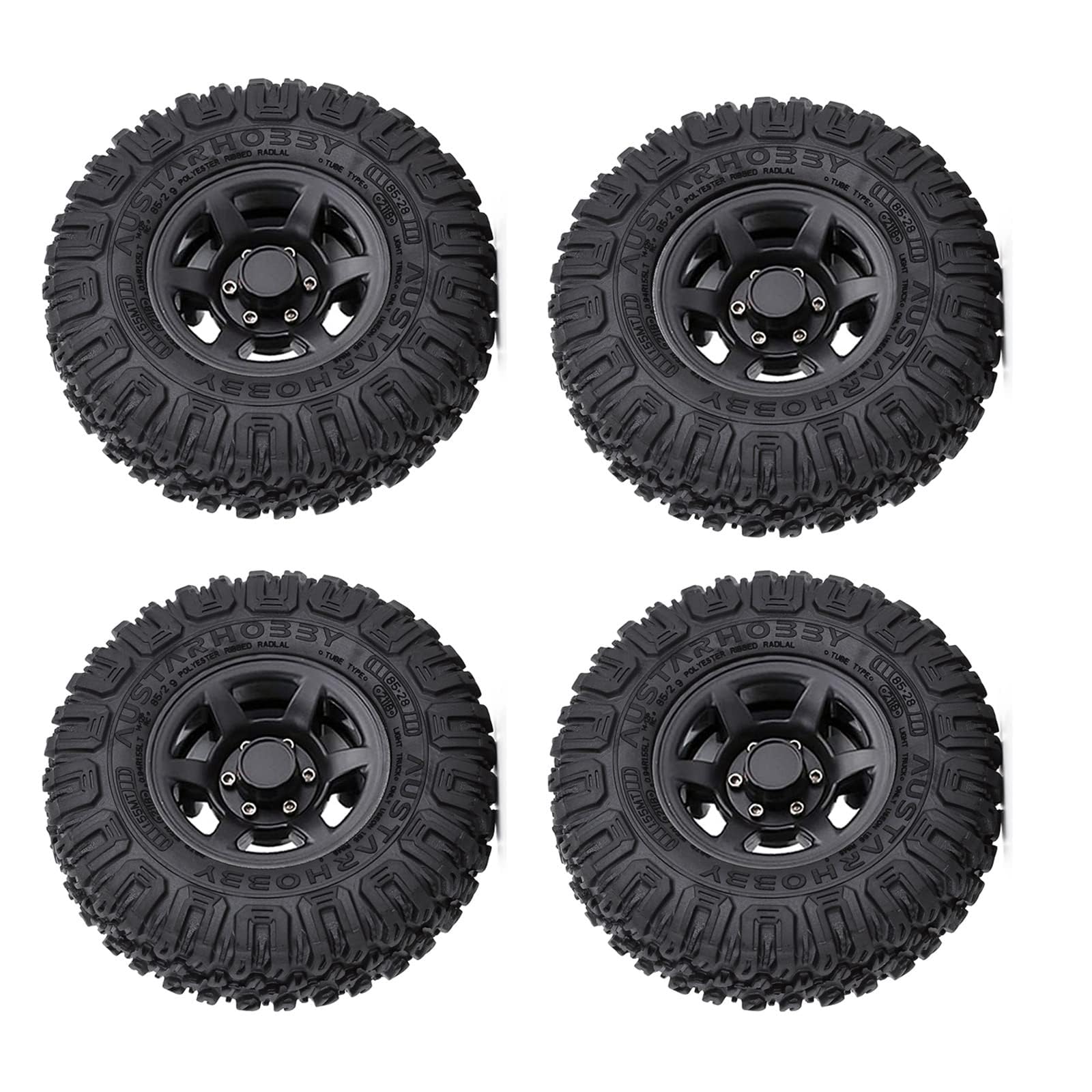 KINGCOO Lot de 4 pneus radiocommandés en caoutchouc 1,55" avec jantes en plastique Beadlock pour voiture 1/10 RC Crawler Car pour Axial AX90069 D90 TF2 Tamiya CC01 LC70 JIMNY Pièces de mise à niveau