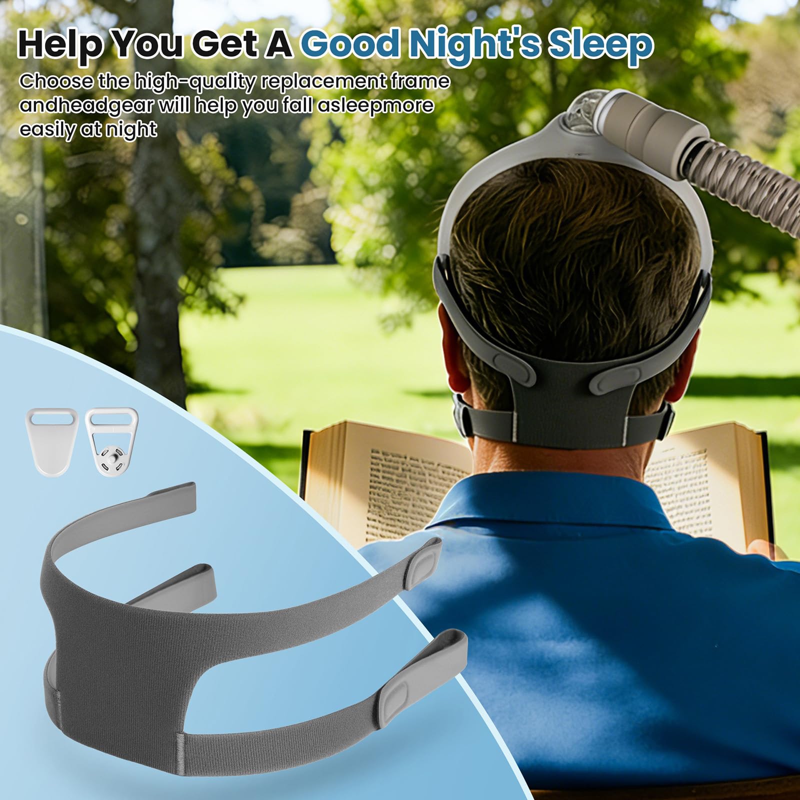 Maschera a pieno facciale ricambio Copricapo per maschera nasale con cuscino adatto per ventilatore, cinghia regolabile, design a clip per la manutenzione quotidiana, assistenza domiciliare con