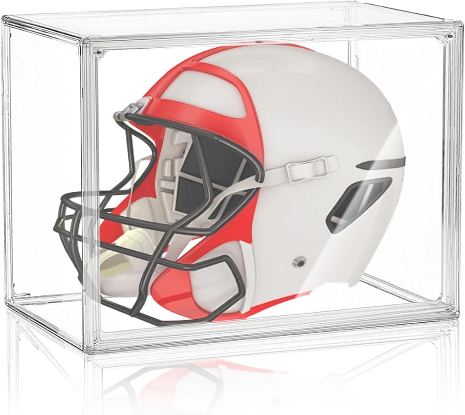Football Helmet Display Case, Full Size Football Helmet Display Case Full Size with Mirror and Detachable Base UV Protection Clear Dust-Proof Box for Collectibles Memorabilia Storage (Plastic)