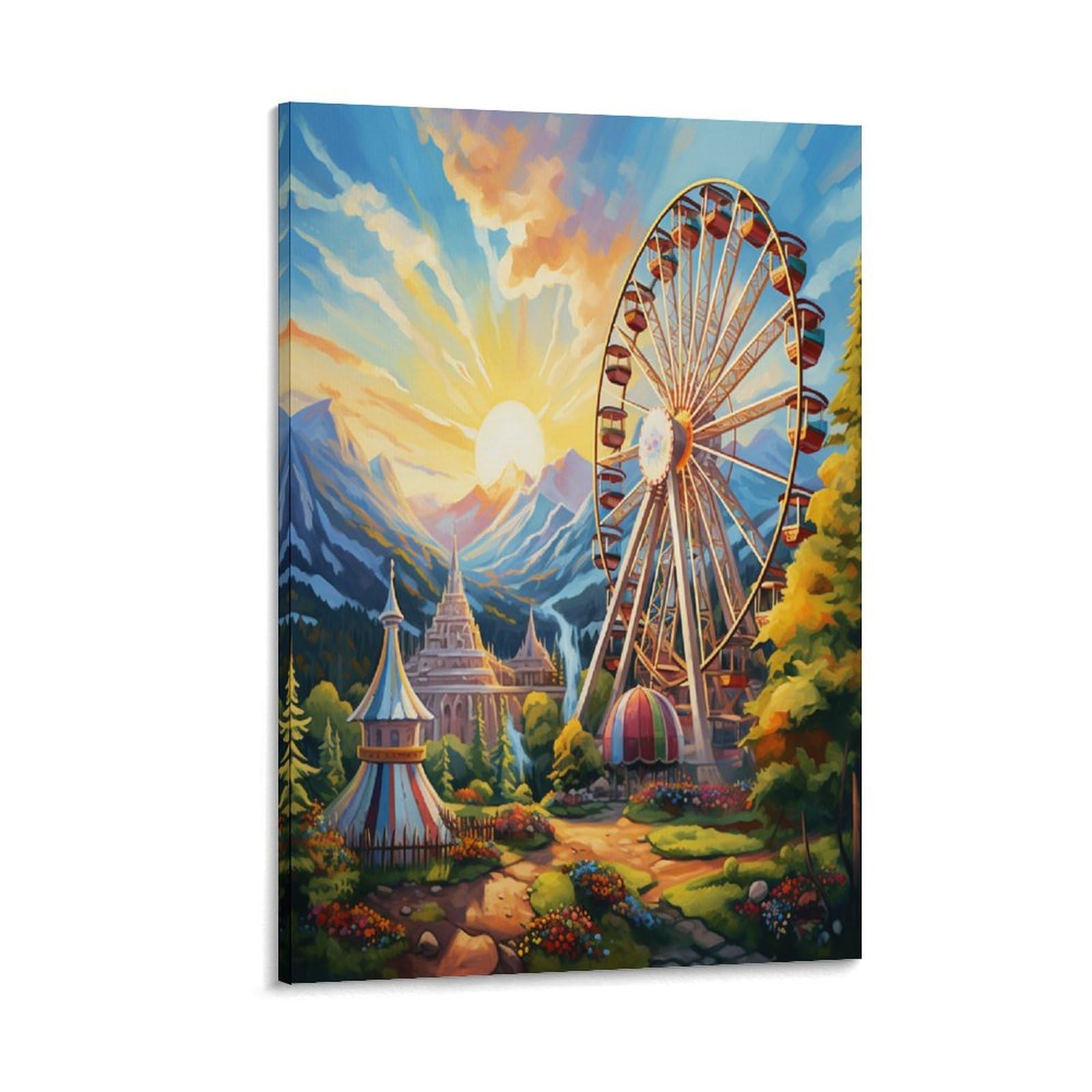 YUXINYUE Ferris Wheel Art Lienzo Impreso Imagen Moderna Arte De Pared-pintura Abstracta Lienzo Decoración Adecuada Para Sala De Estar, Dormitorio Cartoon 16x24inch(40x60cm)