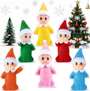 6 Pieces Christmas Elf Tiny Elves Miniature Toys Christmas Decorations Accessories Stocking Stuffers for Xmas Adults(Plain Style)