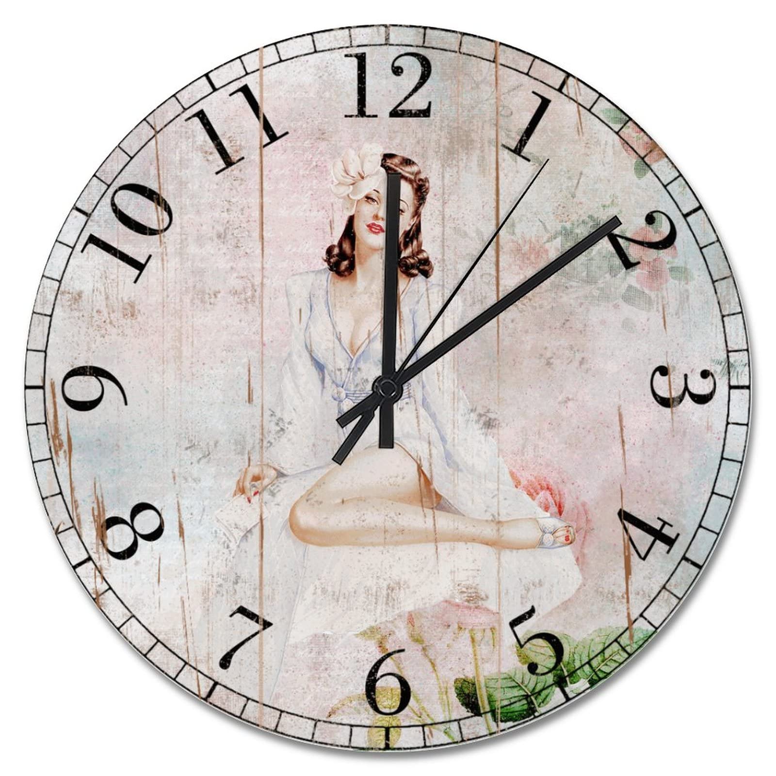 Affiche des années 50 horloge murale bois rustique antique 38cm