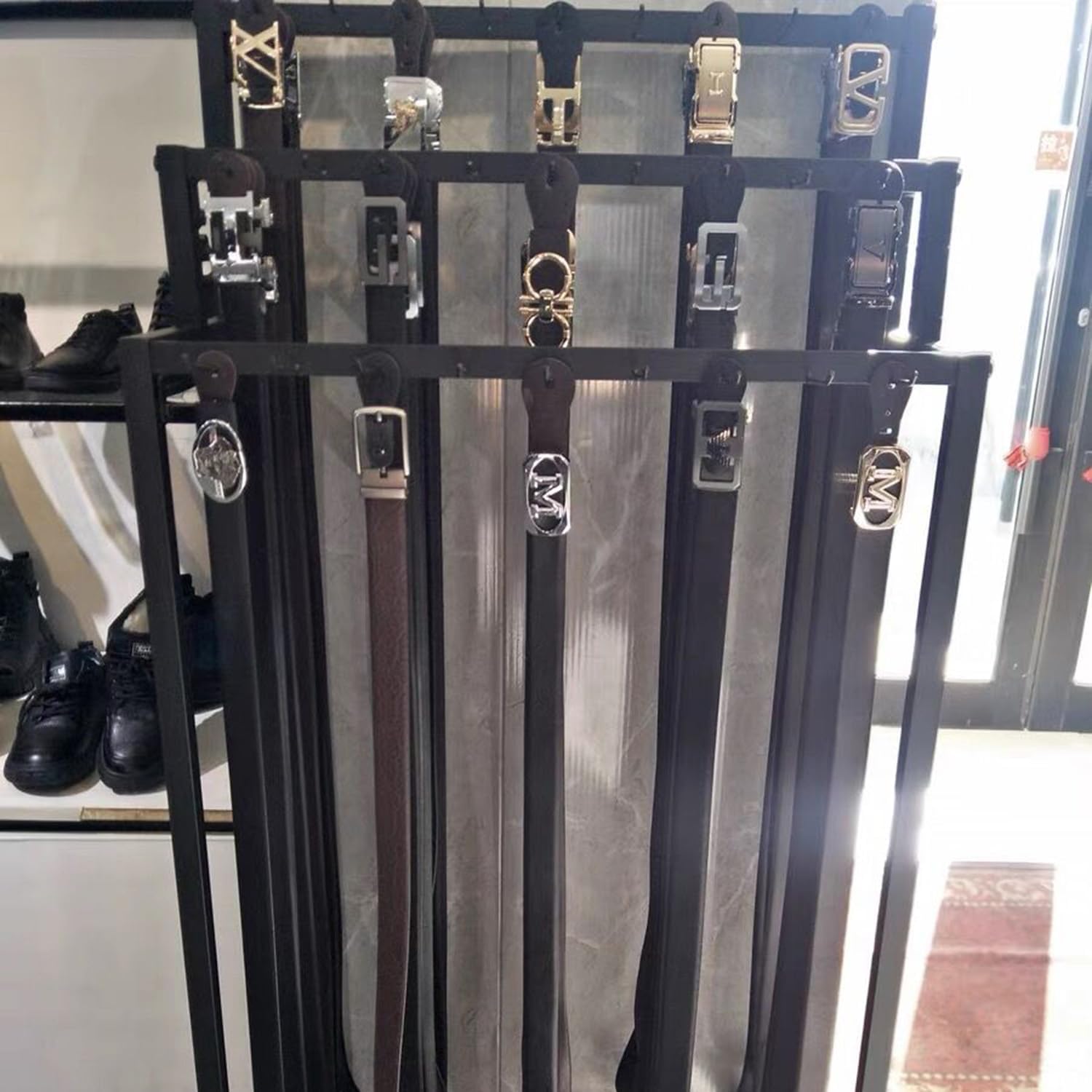 Belt Organizer - Freestanding Metal Display Rack, 3 Tiers for Closet or Retail Use, Ideal for Storing and Showcasing Belts