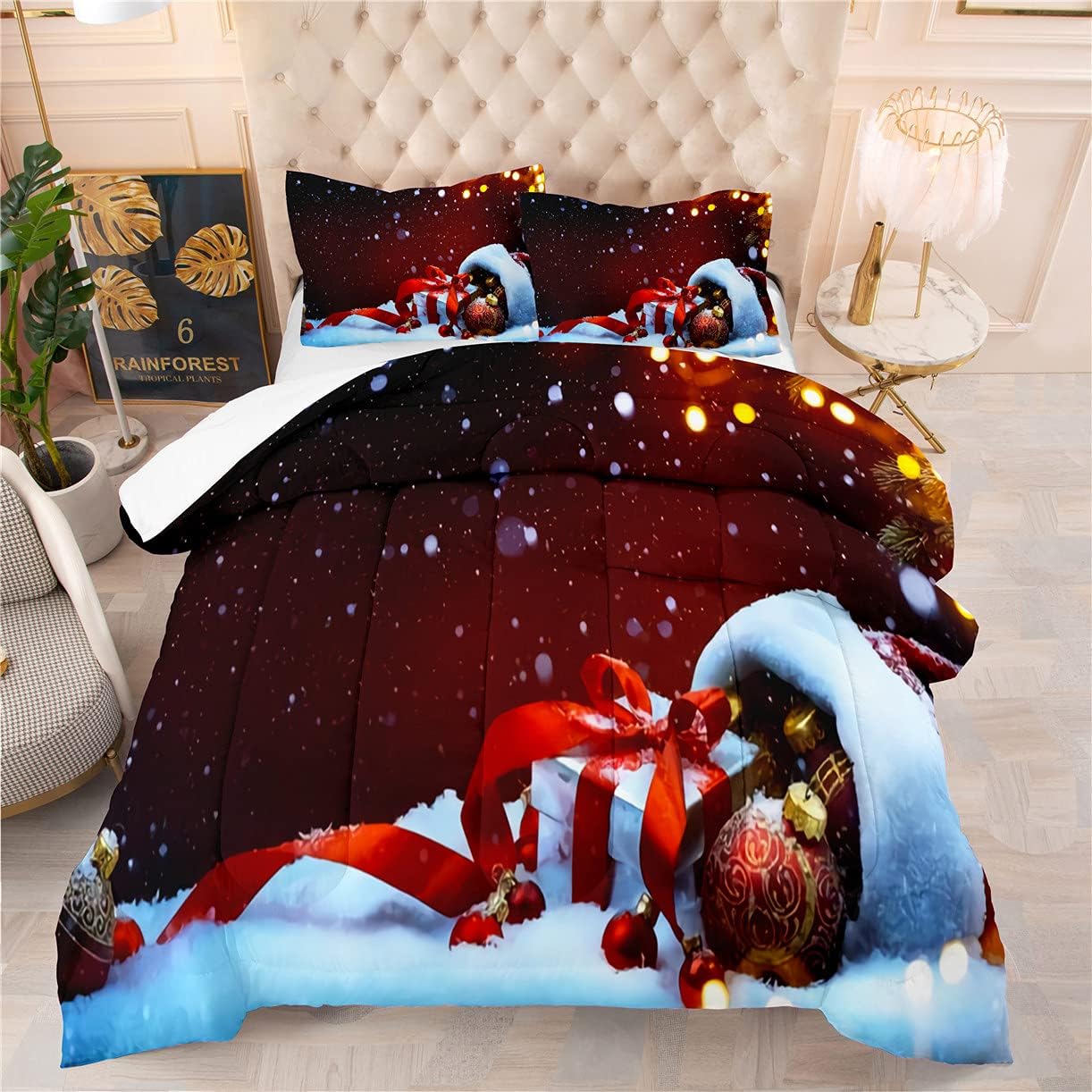 EDUMEYA Merry Christmas Comforter Set Queen Size Glitter