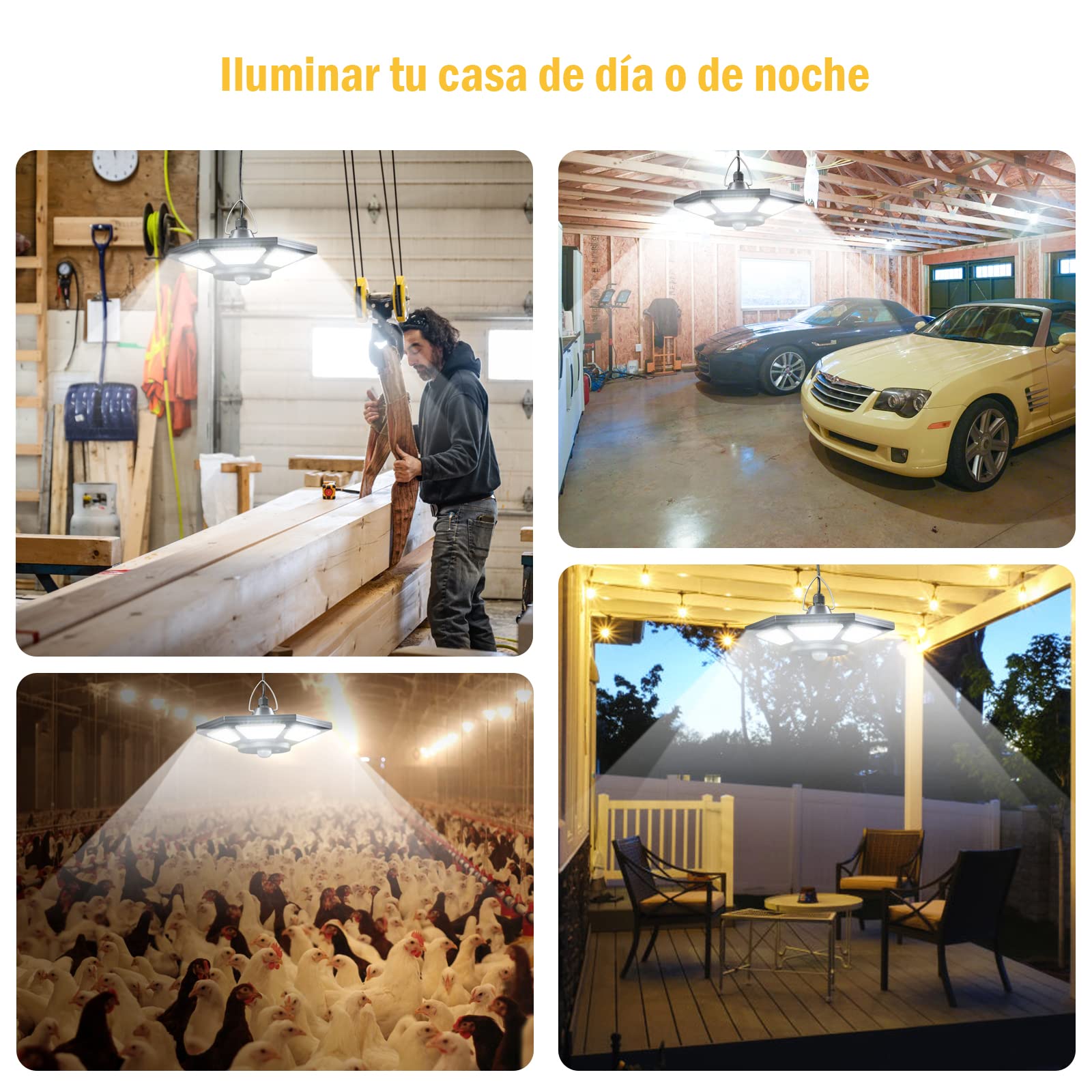 AGPTEK Luz Solar para Interior, Luces Solares Exteriores, Lámpara Colgante Solar con Mando 180 LED, Lámparas Solares con Sensor de Movimiento, Jardín Casa Garaje Granero Balcón