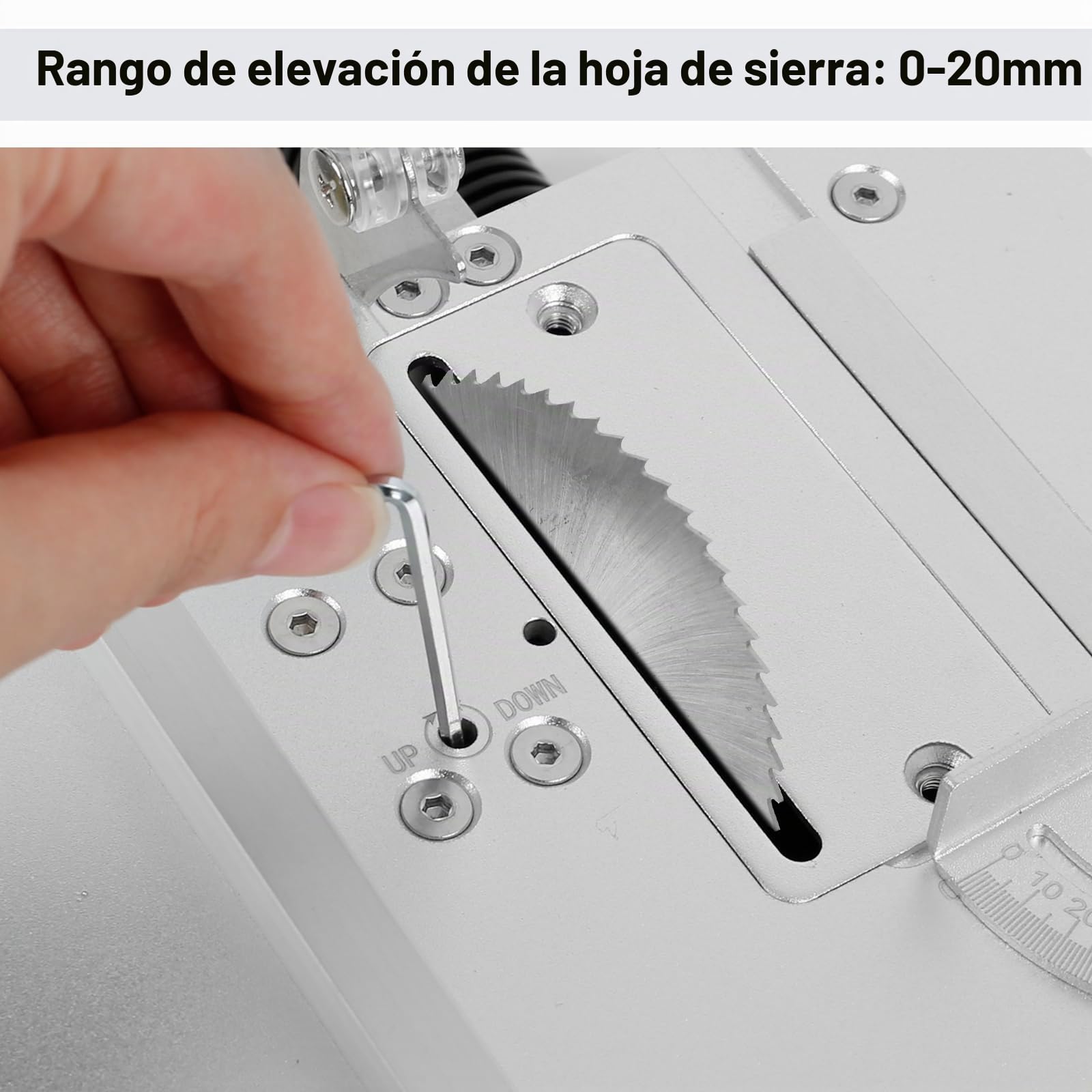 Mini sierra circular de mesa con lijadora de banda, sierra de mesa ajustable, sierra de mesa portátil de precisión con 4 cuchillas y solapa de seguridad