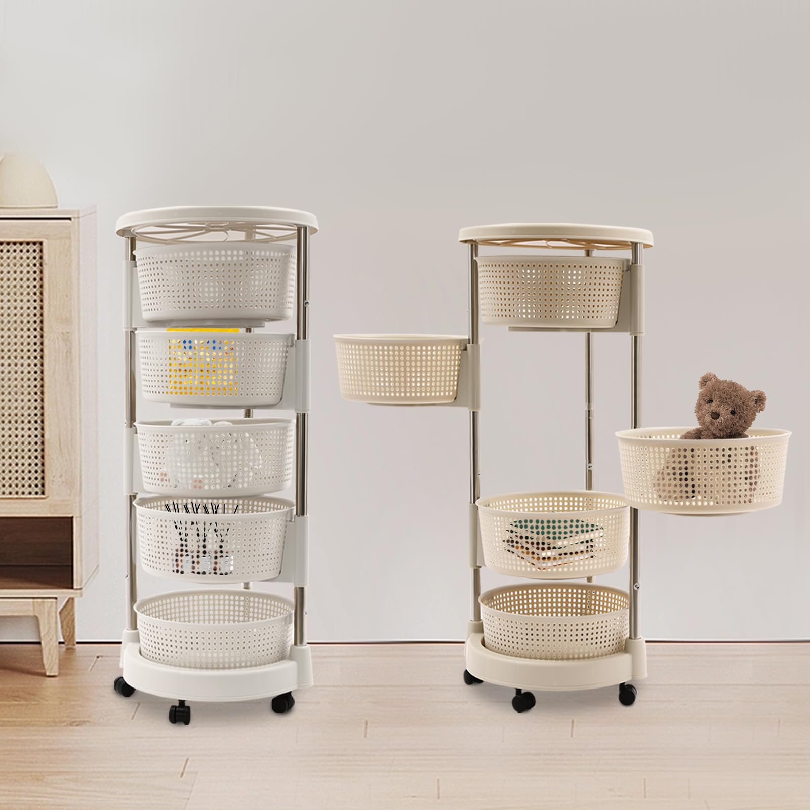 Küchenwagen,Kitchen organizer,Universall Multifunktionales Regal,Beweglicher Aufbewahrungswagen,5-Lagig Kreisförmig,Geeignet für Küche,Bad,Wohnzimmer