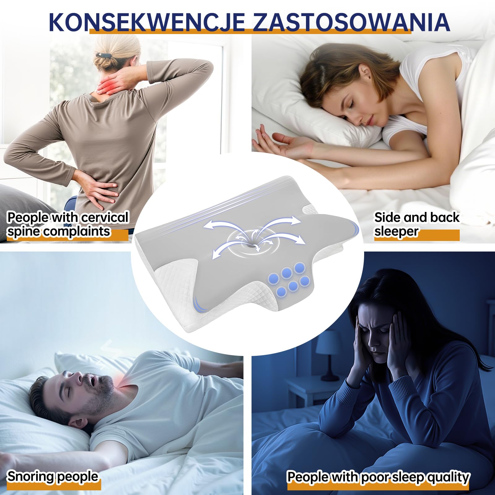 Ergonomiczna Poduszka Pod Kark 2 w 1, Poduszka z Pianki Plecach i Brzuchu, Poduszka Ortopedyczna do Spania Dla Osób Śpiących na Plecach, na Boku i na Brzuchu - 60x43x14/12cm Jasnoszary