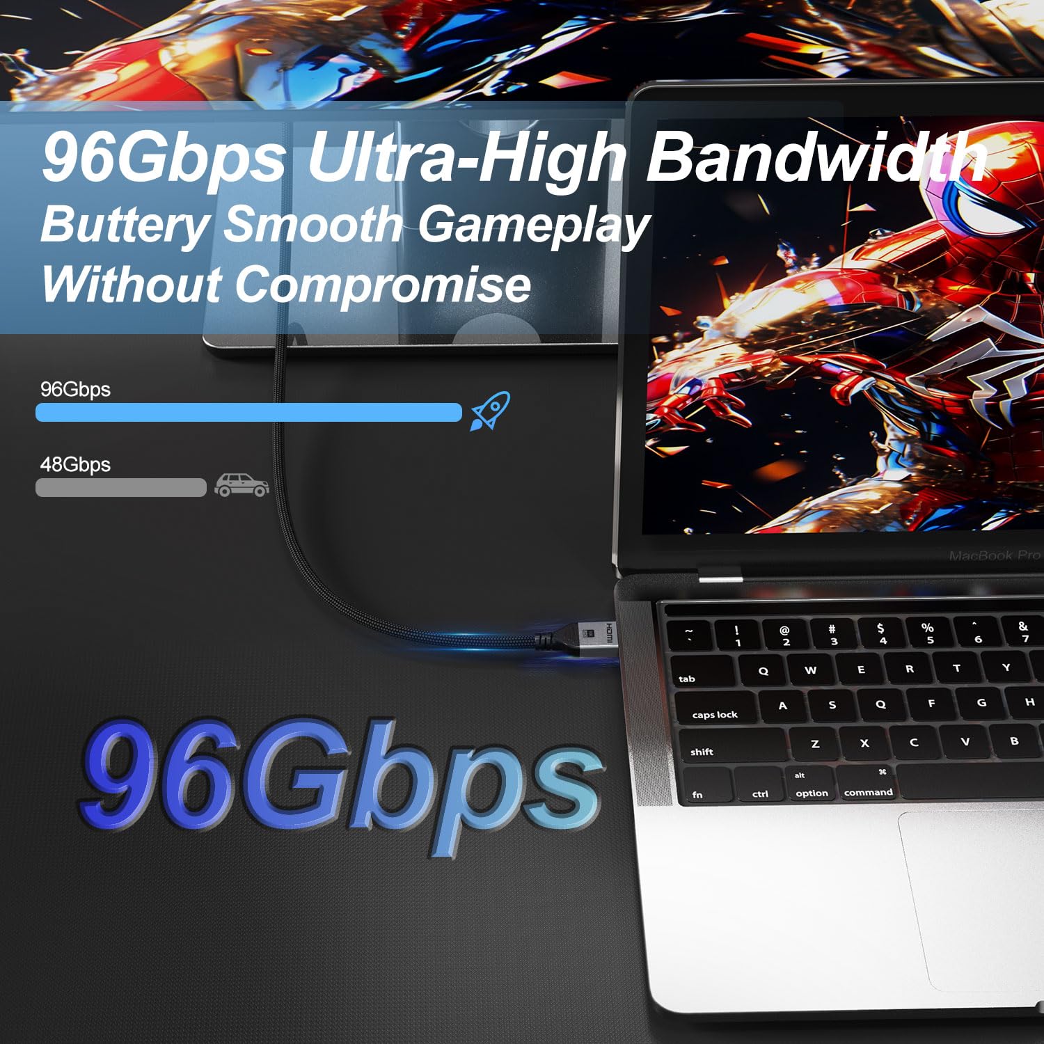 Angusplay Cavo 16K HDMI 2.2 2M, cavo Hdmi 96Gbps ad alta velocità, 16K@60Hz, 8K @60Hz, 4K@240Hz/120Hz, HDR10+ ARC eARC HDCP 2.3 compatibile con HDMI 2.1/2.0/1.4, per PS5 4 Xbox PC Monitor