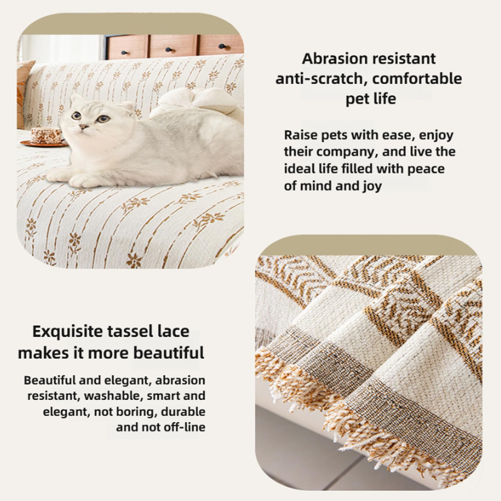 Housse de canapé antidérapante - Motif géométrique jacquard rayé avec pompons - Lavable - 180 x 460 cm - Housse de protection durable pour meubles de maison