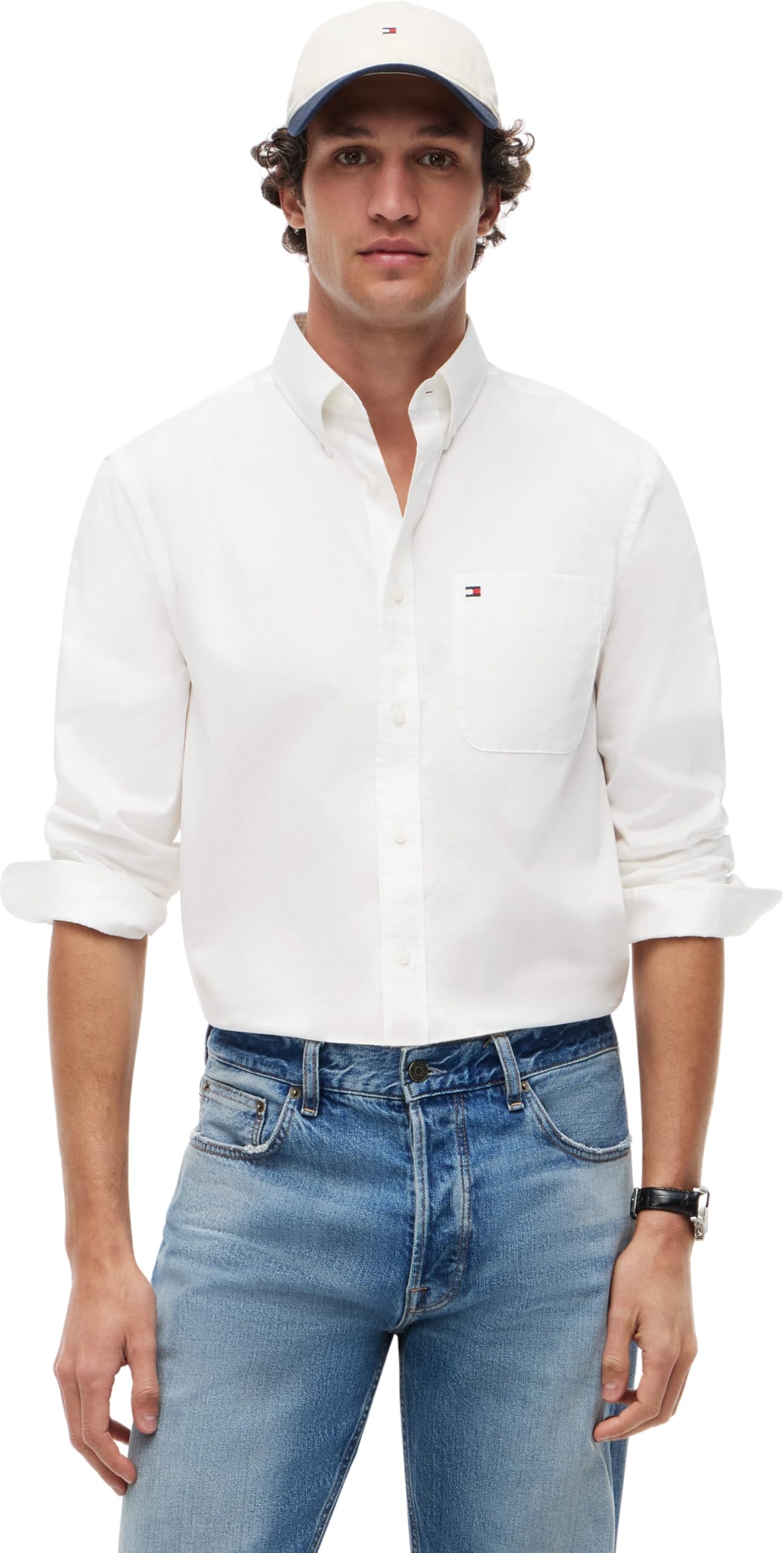 Tommy Hilfiger Light Oxford Solid SF Shirt Mw0mw42287 Camisa L/​S, White (White), XL para Hombre
