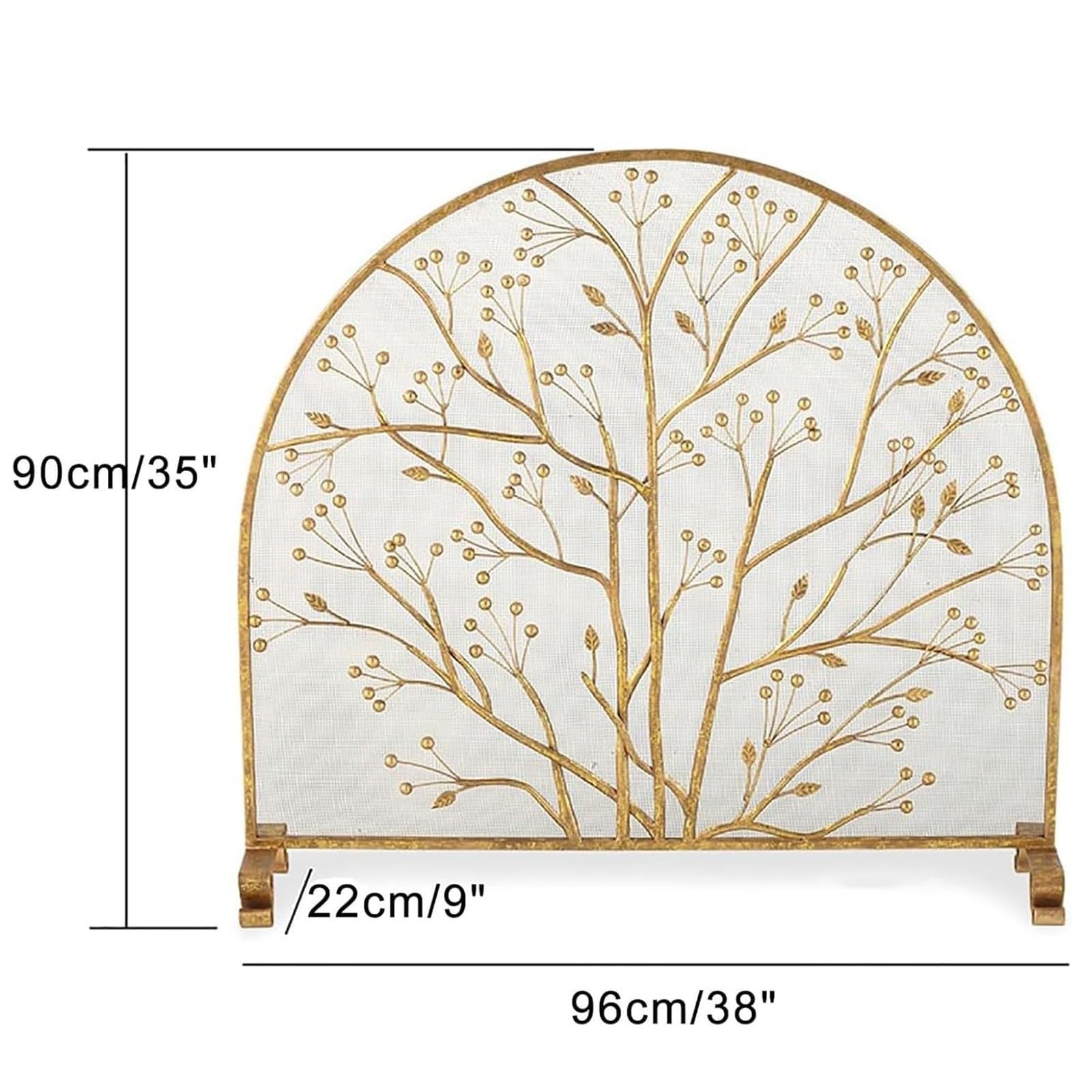 Parascintille/Griglia per Camino, 96x90x22 cm, in Ferro Battuto, Divisorio per Camino, per Arredamento Del Soggiorno(Gold)