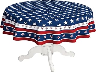 Fourth of July Tablecloth Memorial Day Patriotic Table Cloth American Flag, Stars Table Cloths for Indoor and Outdoor Kitchen Dining-70 x70 Round