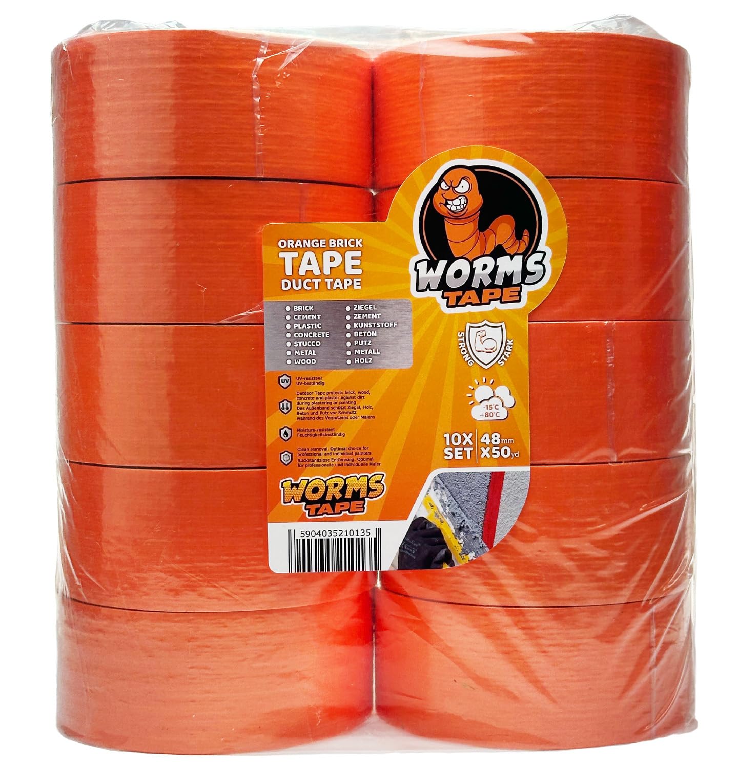 ARPON Profi Putzband 48mm x 50 Yard - Fassadenband für grobe Oberflächen - Klebeband zur Verwendung im Innen- und Außenbereich - Abklebeband UV-beständig - Universal Worms Tape Made in EU