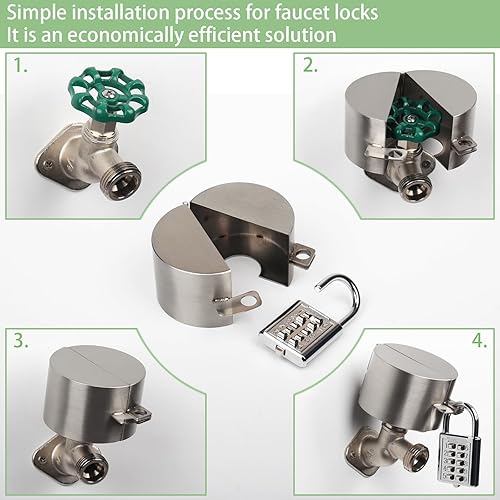 Miniatura 2 de Cerradura de grifo de agua al aire libre Bloqueo de grifo al aire libre Cerradura de manguera de acero inoxidable con candado de contraseña,